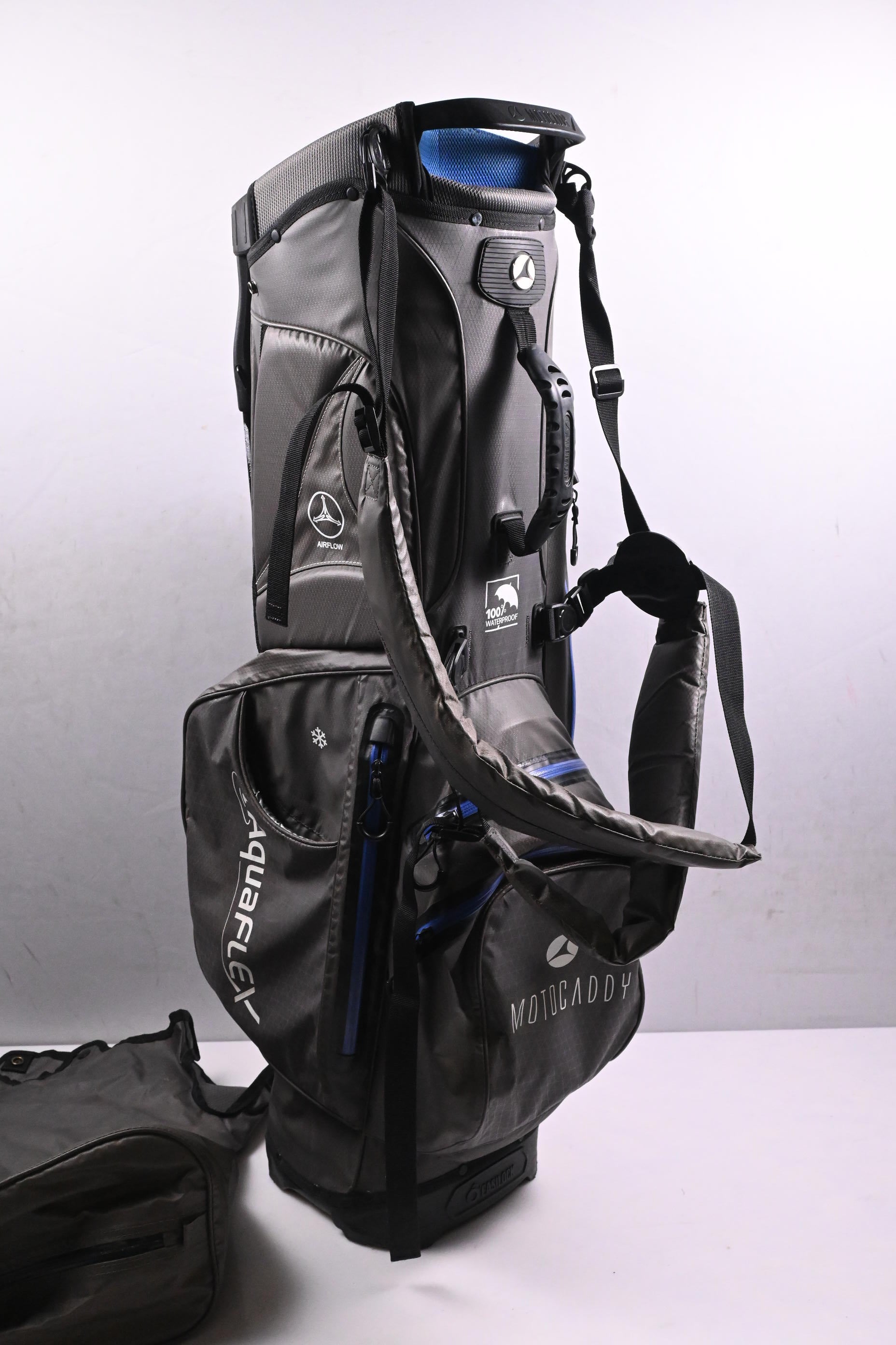Motocaddy AquaFlex Waterproof Stand Bag / 5-Way Divider / Grey, Blue & Black