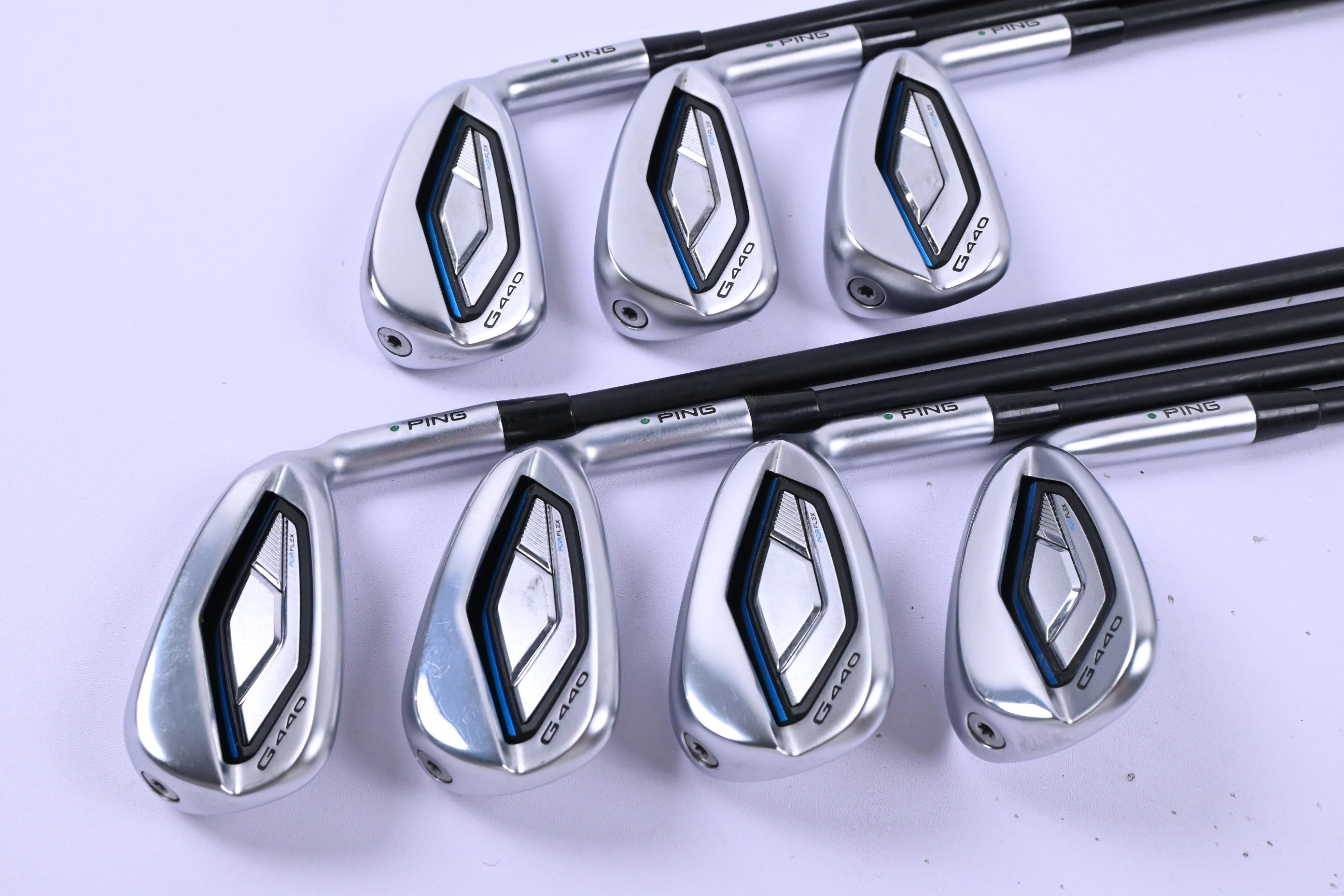 Ping G440 Irons / 5-PW+SW / Green Dot / Senior Flex Ping Alta CB Blue Shafts