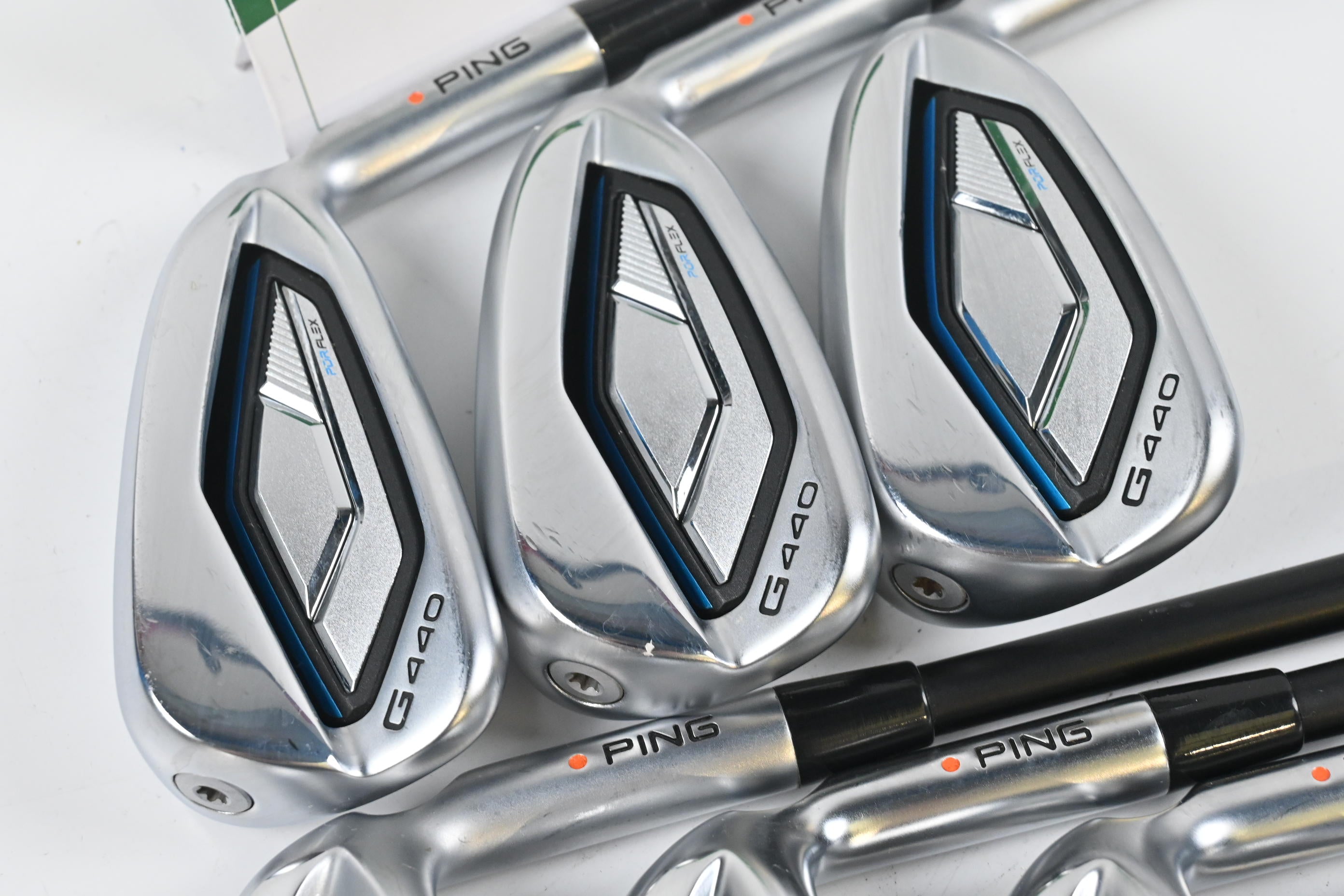 Ping G440 Irons / 7-PW+UW+GW+SW / Orange Dot / Stiff Flex Ping Alta CB Blue AWT