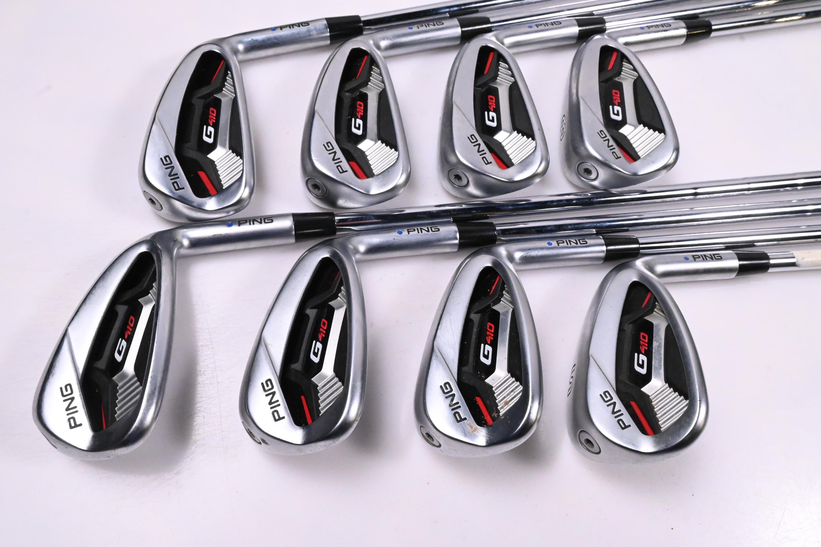 Ping G410 Irons / 5-PW+GW+SW / Blue Dot / Stiff Flex Ping AWT 2.0 Shafts