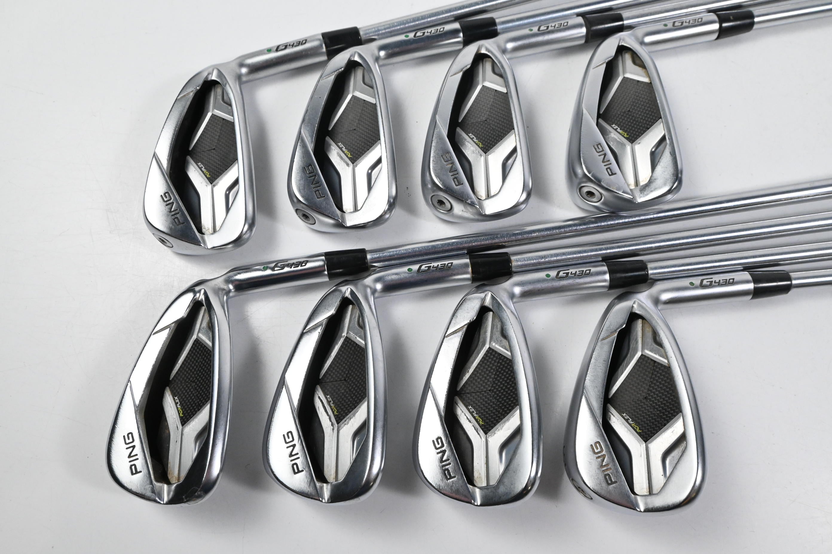 Ping G430 Irons / 4-PW+GW / Green Dot / Regular Flex Project X IO 105 Shafts
