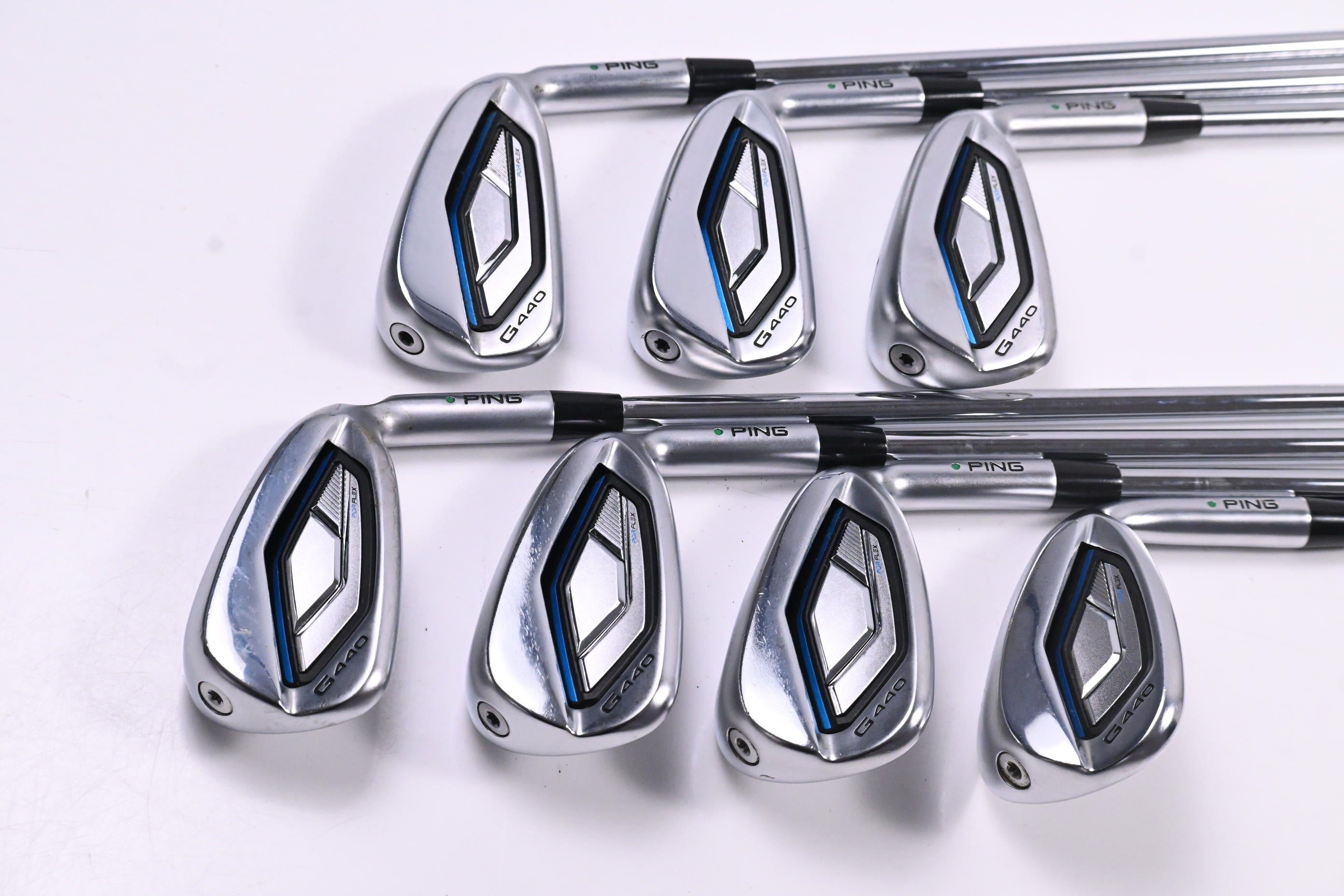 Ping G440 Irons / 5-PW+56° / Green Dot / Regular Flex Ping AWT 3.0 Shafts
