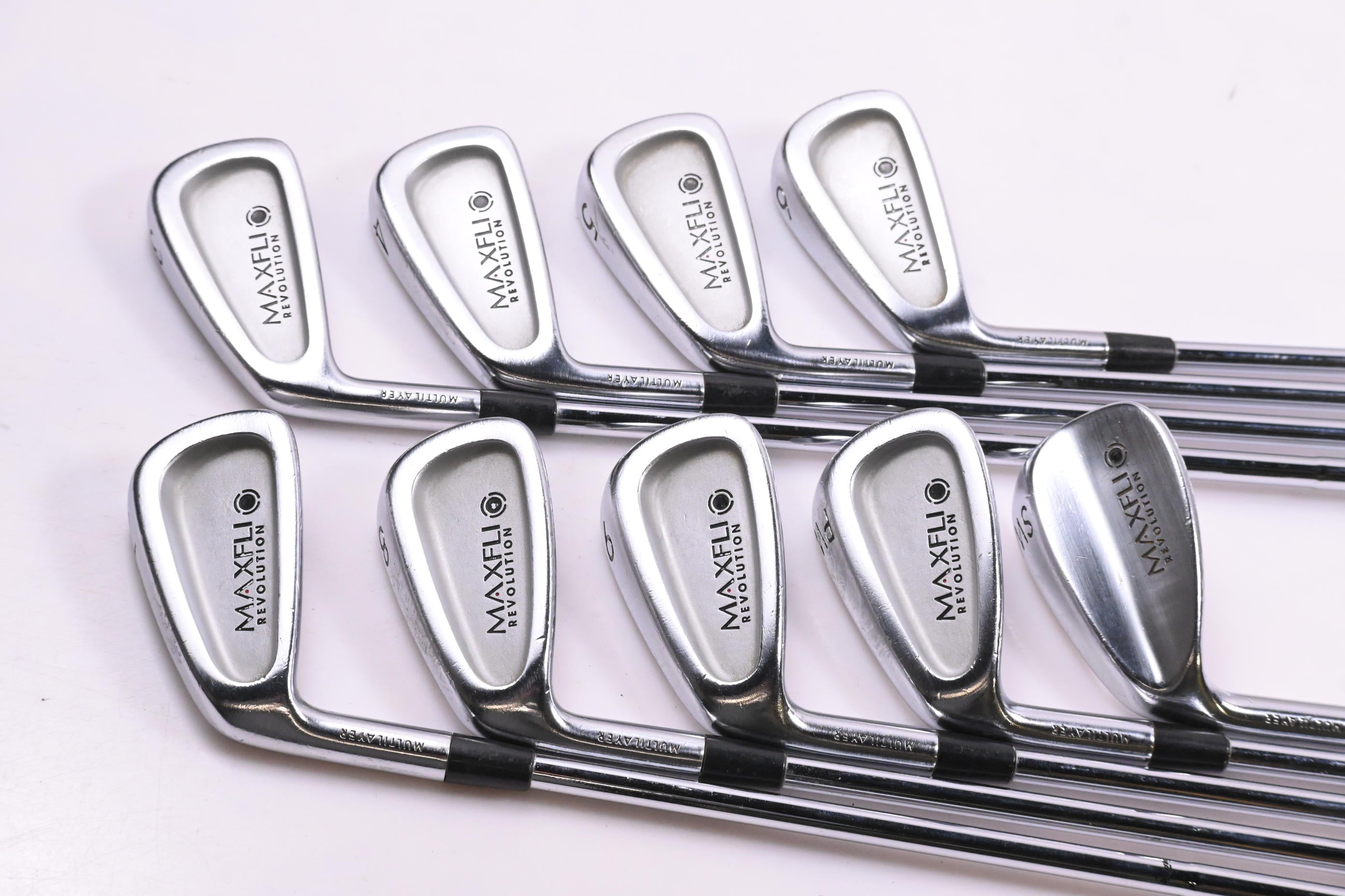 Left Hand Maxfli Revolution Black Dot Irons / 3-PW+SW / Regular Flex DG S300
