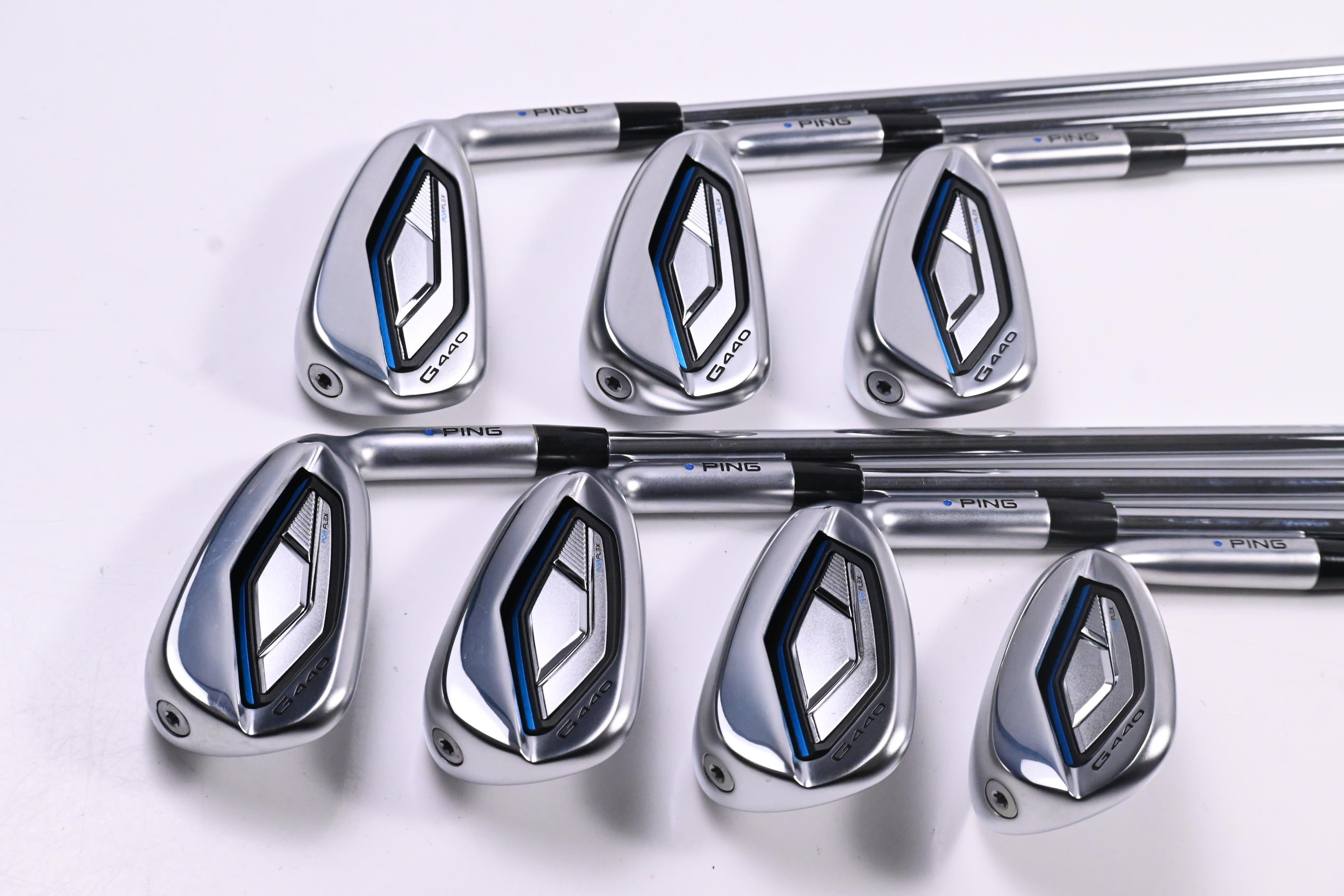 Ping G440 Irons / 5-PW+56 Degree / Blue Dot / Stiff Flex Ping AWT 3.0 Shafts