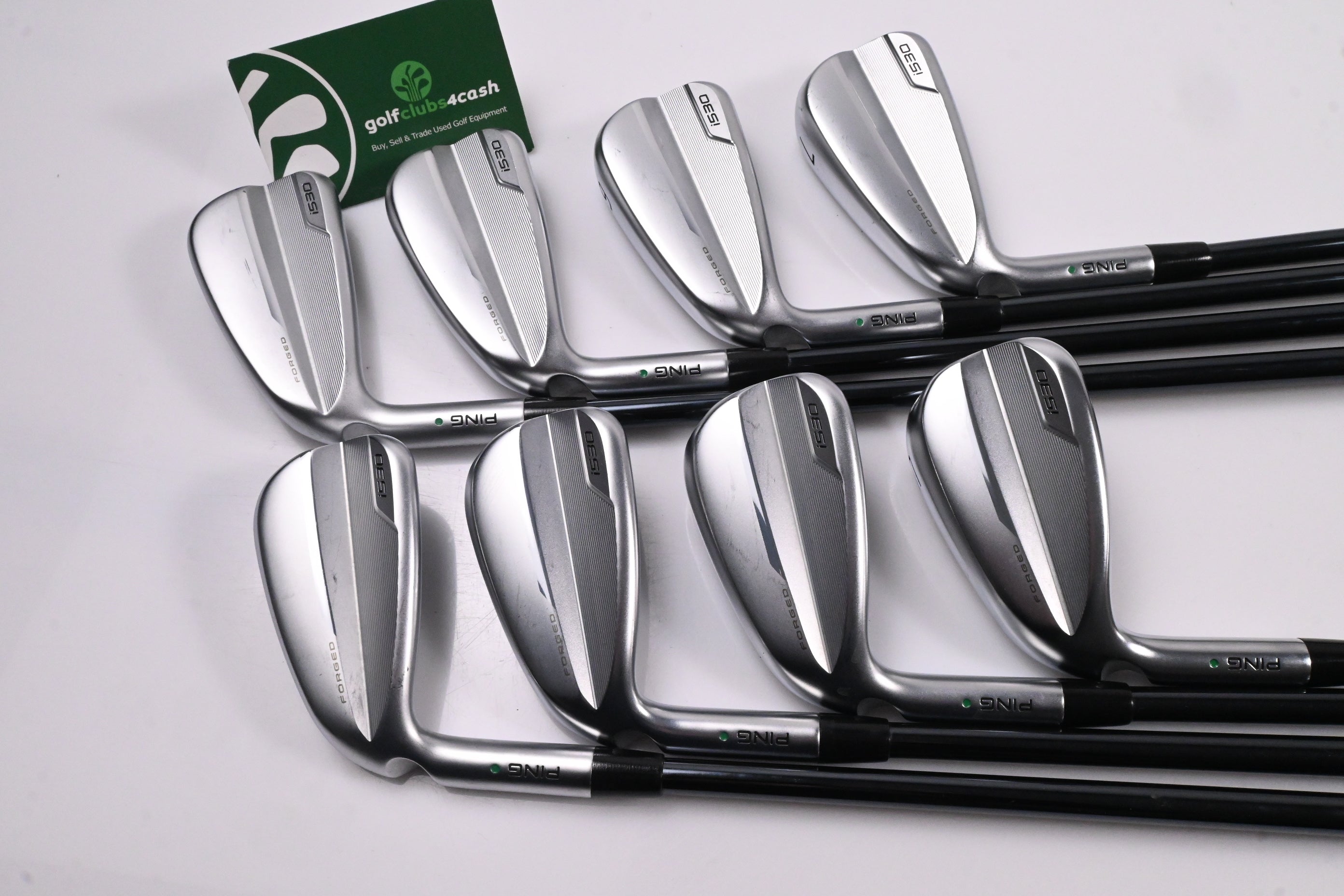 Left Hand Ping i530 Irons / 4-PW+GW / Green Dot / Stiff Flex UST Recoil Dart 75