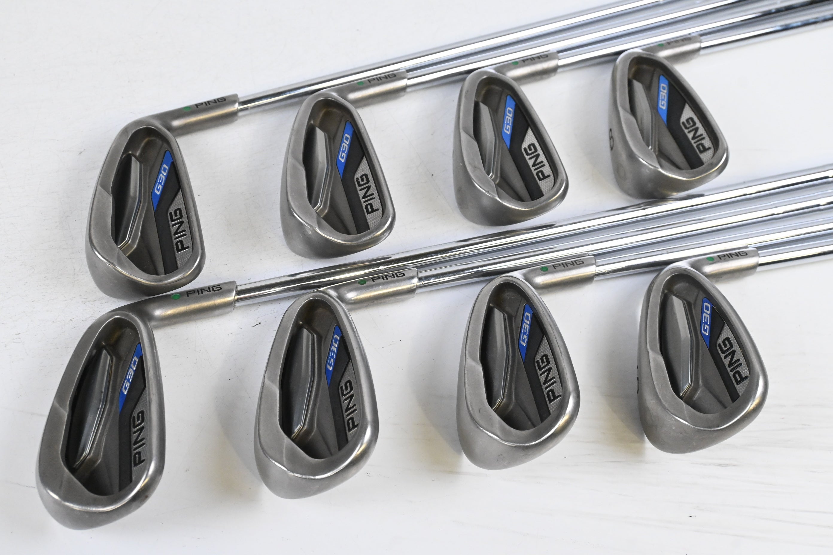 Ping G30 Irons / 5-PW+GW+SW / Green Dot / Senior Flex Ping CFS Shafts