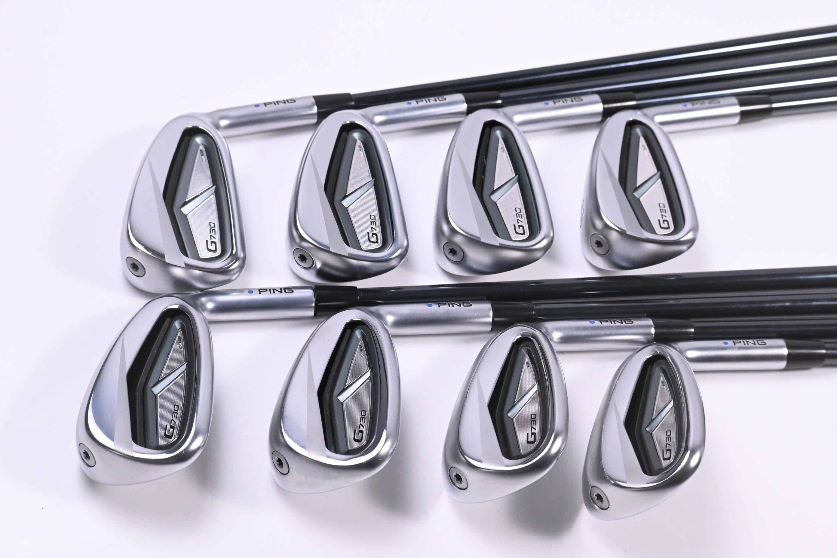 Ping G730 Irons / 5-PW+50+56 / Blue Dot / Regular Flex UST Recoil Dart 75 Shafts