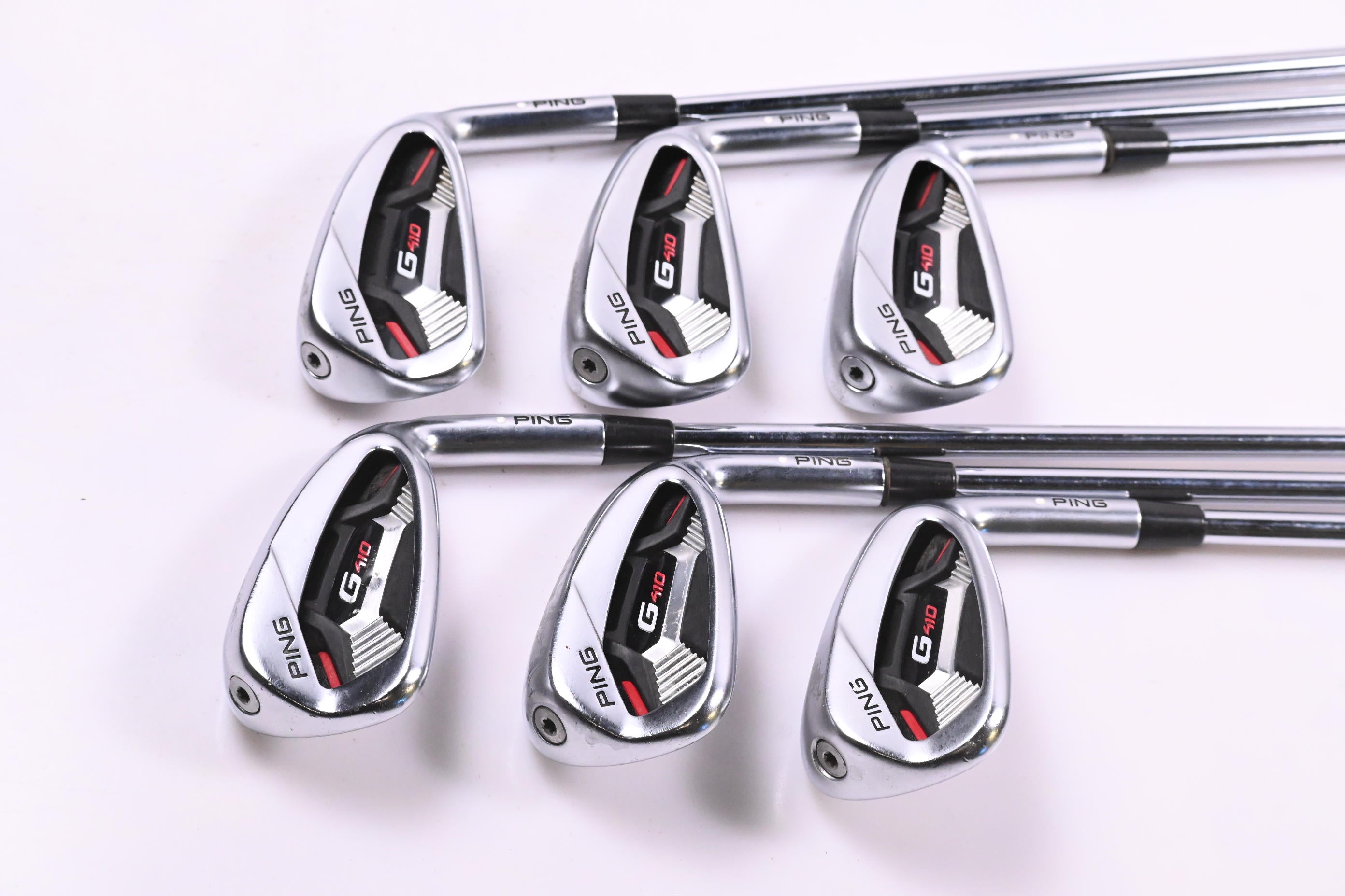 Ping G410 Irons / 5-PW / White Dot / Regular Flex Ping AWT 2.0 Shafts