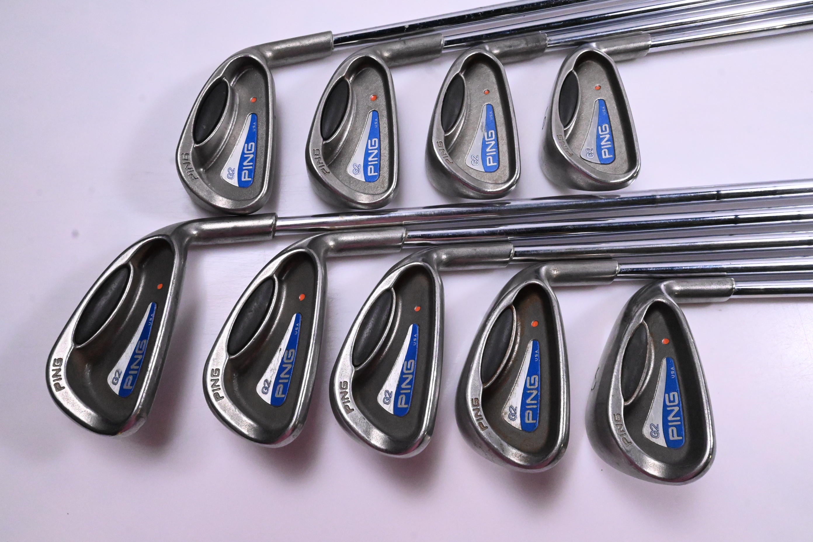 Ping G2 Irons / 3-PW+SW / Orange Dot / Stiff Flex Ping AWT Shafts