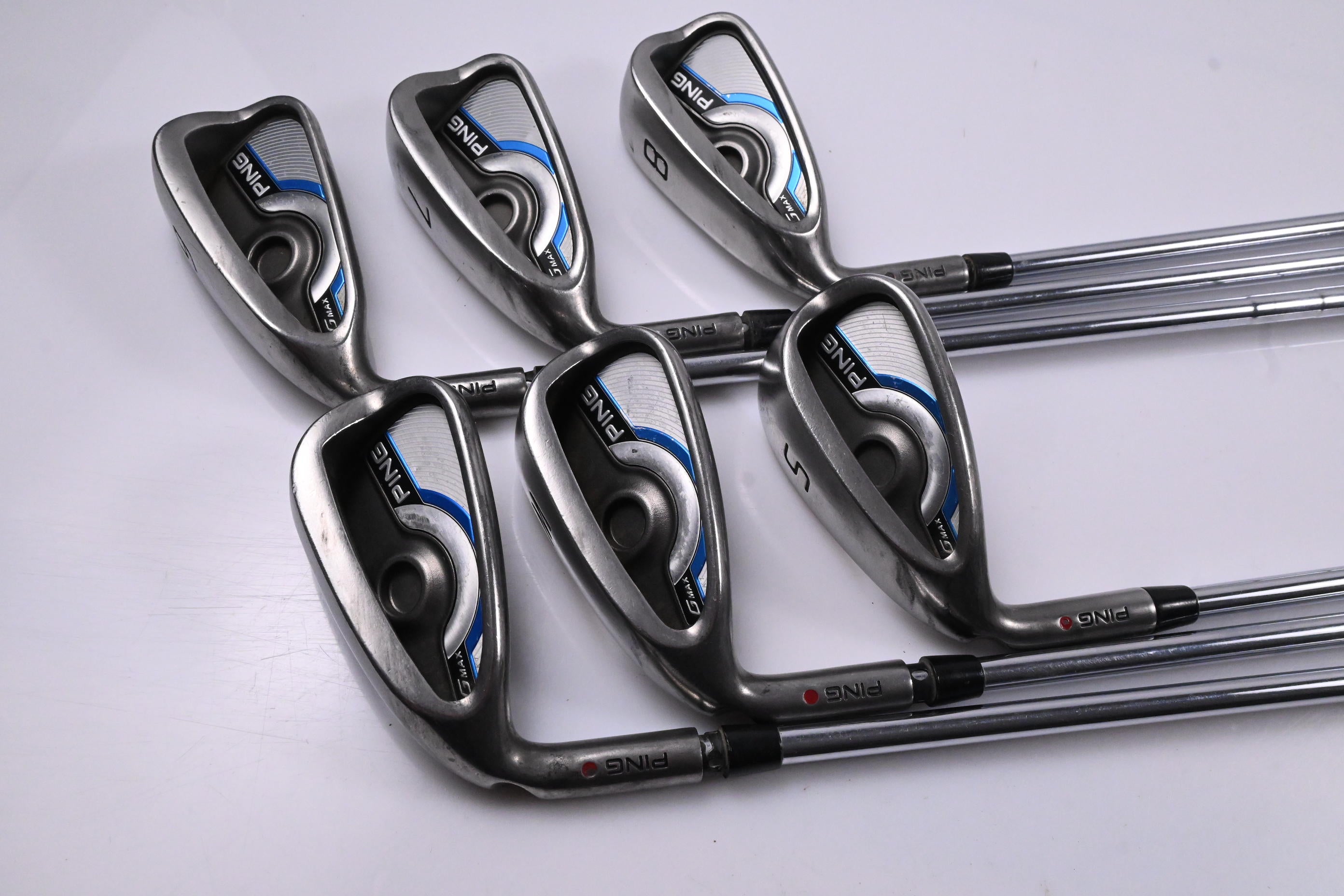 Left Hand Ping GMax Irons / 6-PW+SW / Red Dot / Senior Flex Ping CFS Shafts