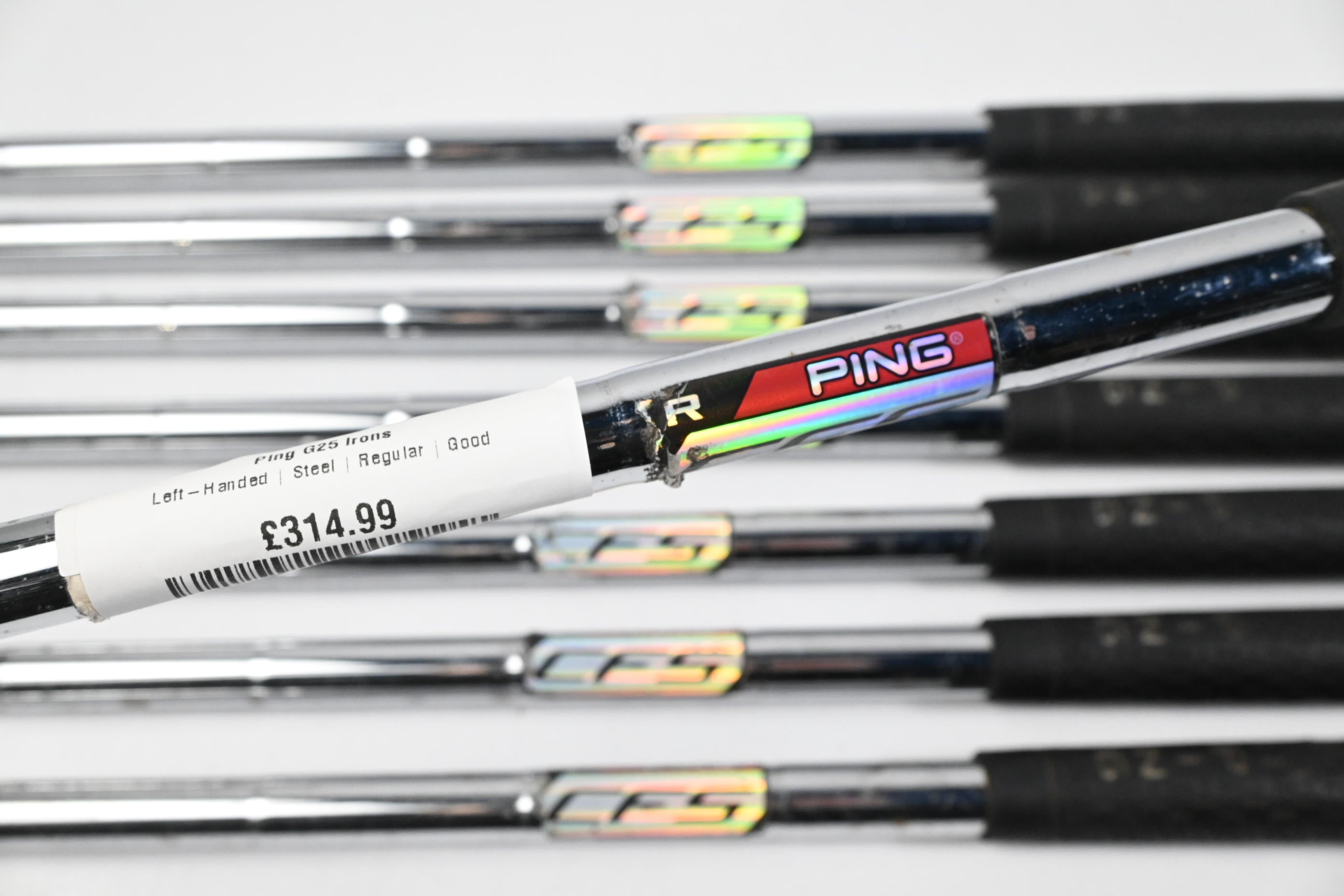 Left Hand Ping G25 Irons / 5-PW+GW+SW / Black Dot / Regular Flex Ping CFS Shafts