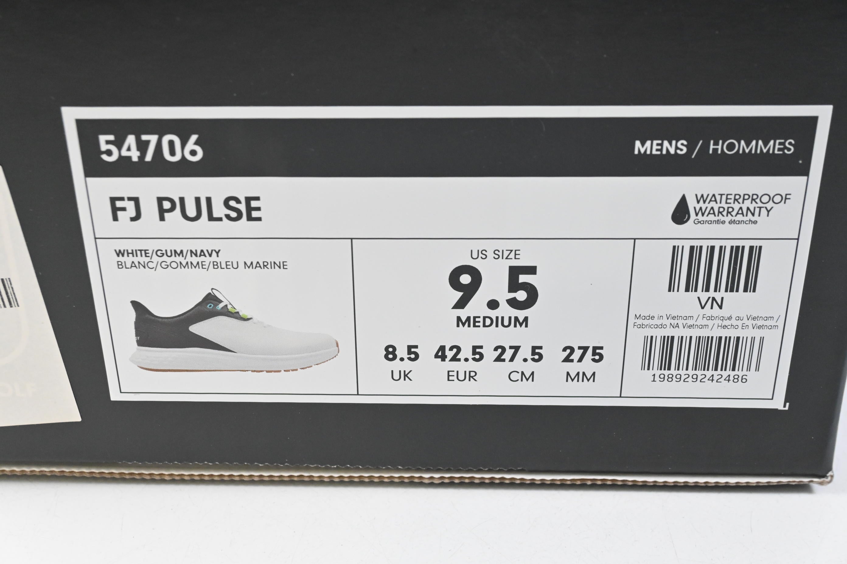 FootJoy Pulse Golf Shoes / Size UK 8.5 / White, Gum & Navy