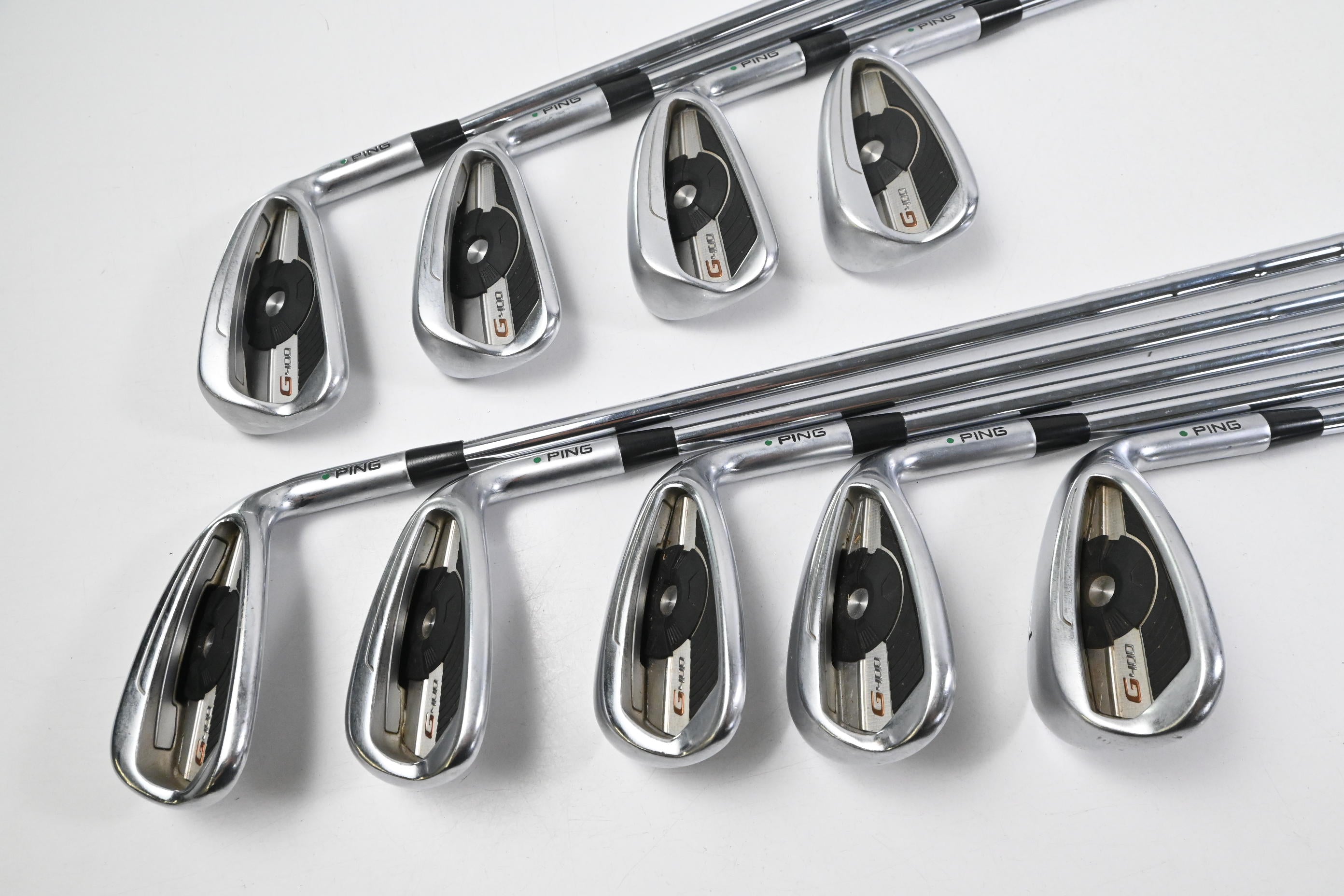 Ping G400 Irons / 5-PW+GW+SW+LW / Green Dot / Regular Flex Ping AWT 2.0 Shafts