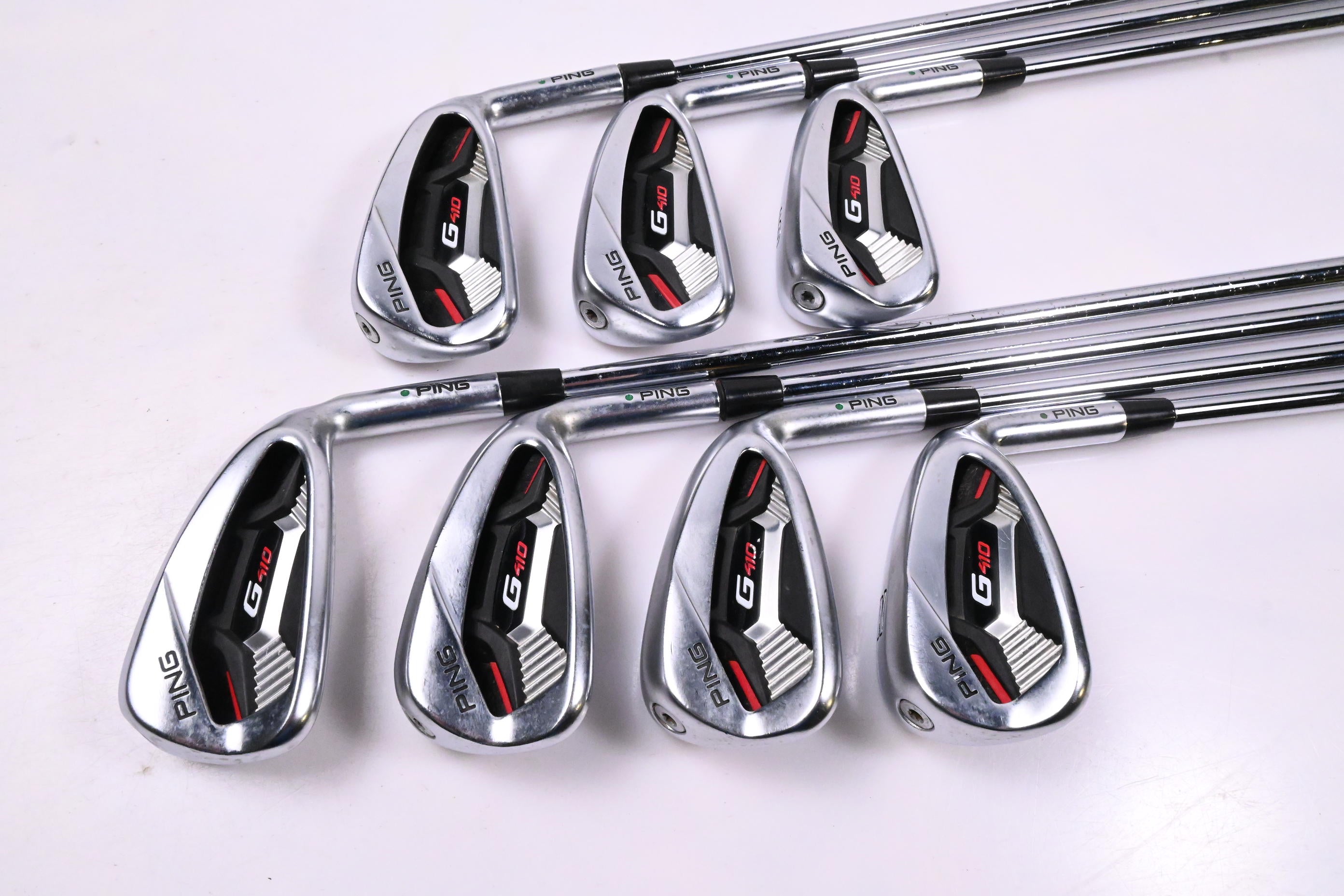 Ping G410 Irons / 4-PW / Green Dot / Stiff Flex Project X LZ 120 Shafts