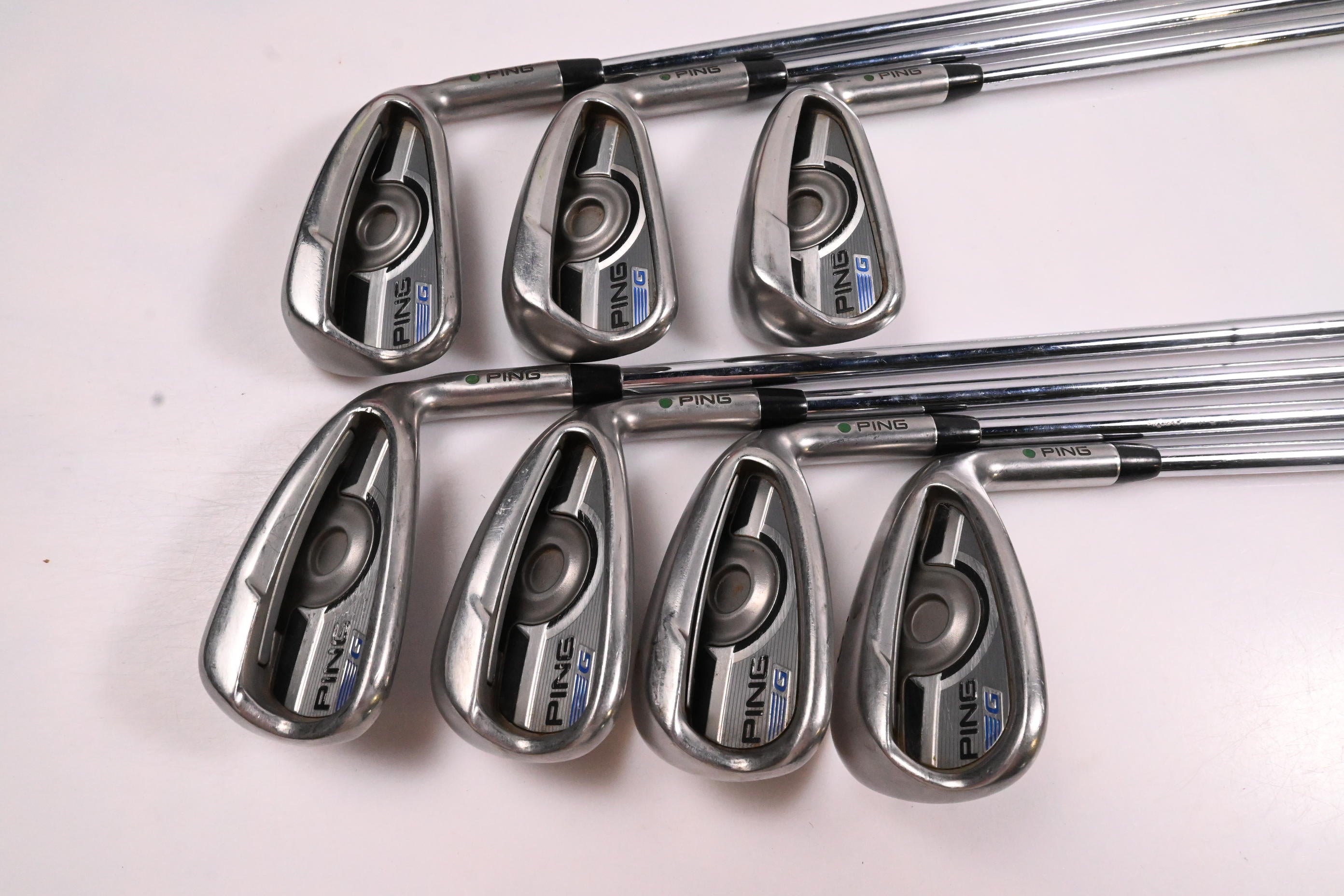Ping G Series Irons / 5-PW+SW / Green Dot / Stiff Flex Ping AWT 2.0 Shafts