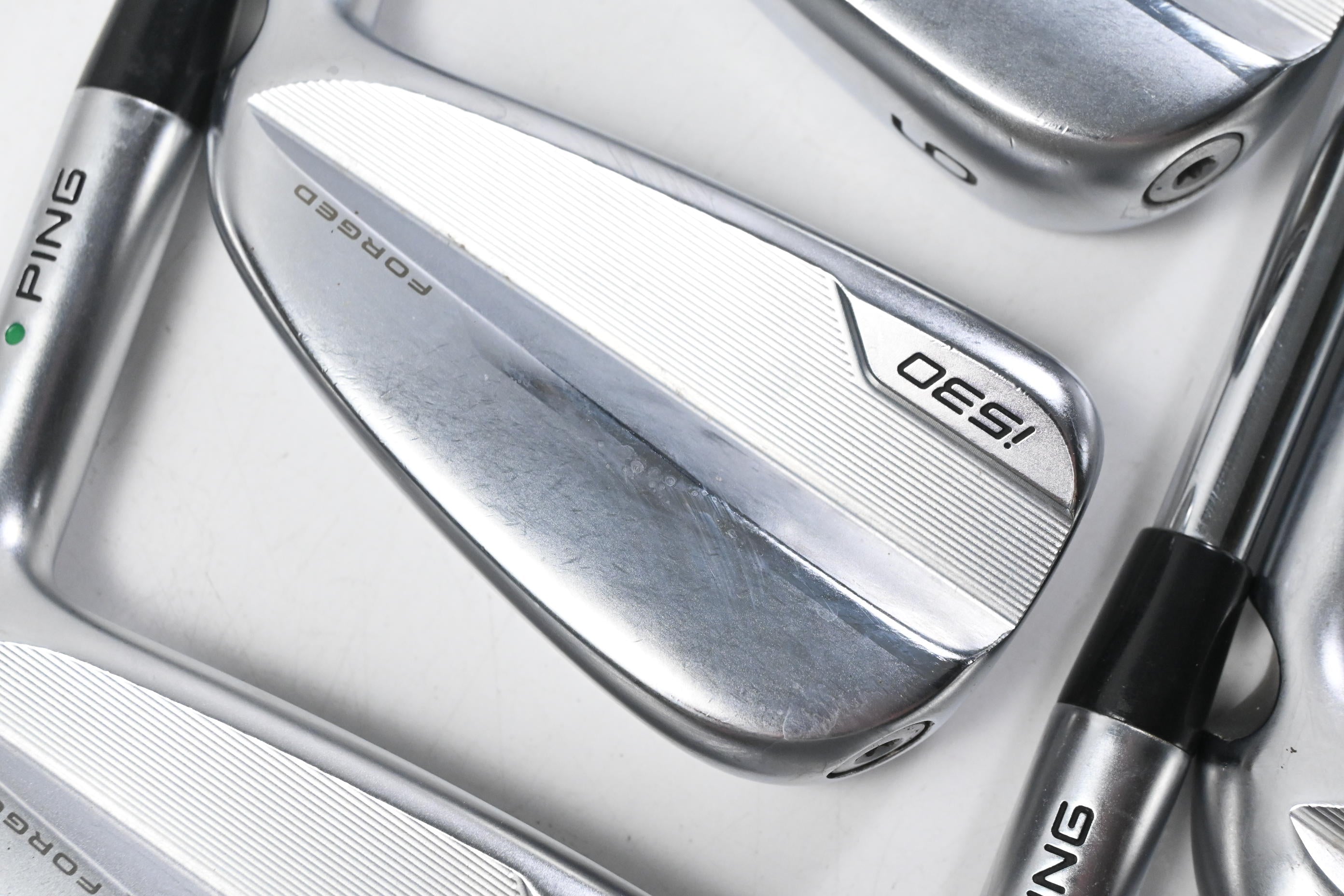 Ping i530 Irons / 4-PW+GW / Green Dot / Stiff Flex KBS Tour 120 Steel Shafts