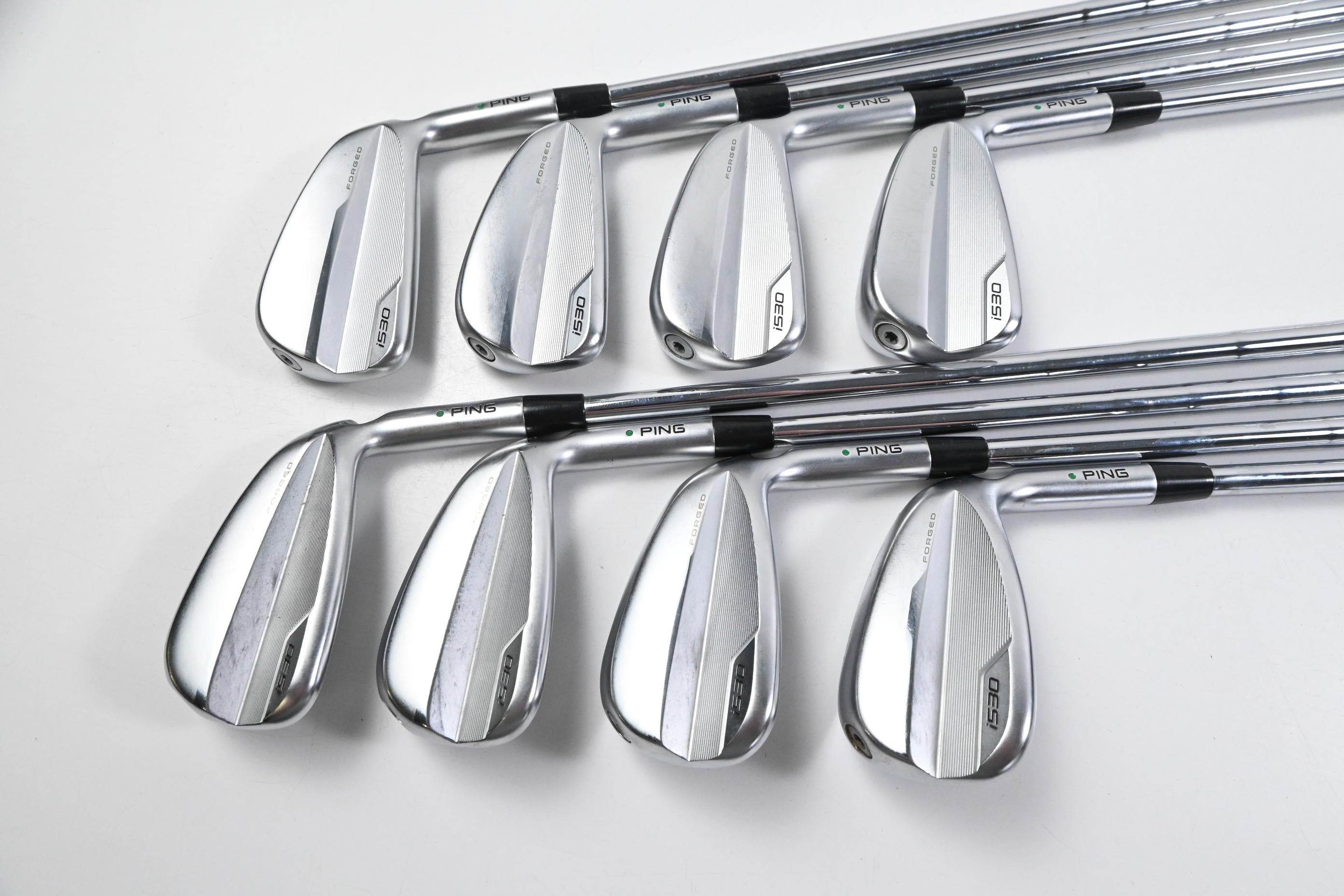 Ping i530 Irons / 4-PW+GW / Green Dot / Stiff Flex KBS Tour 120 Steel Shafts