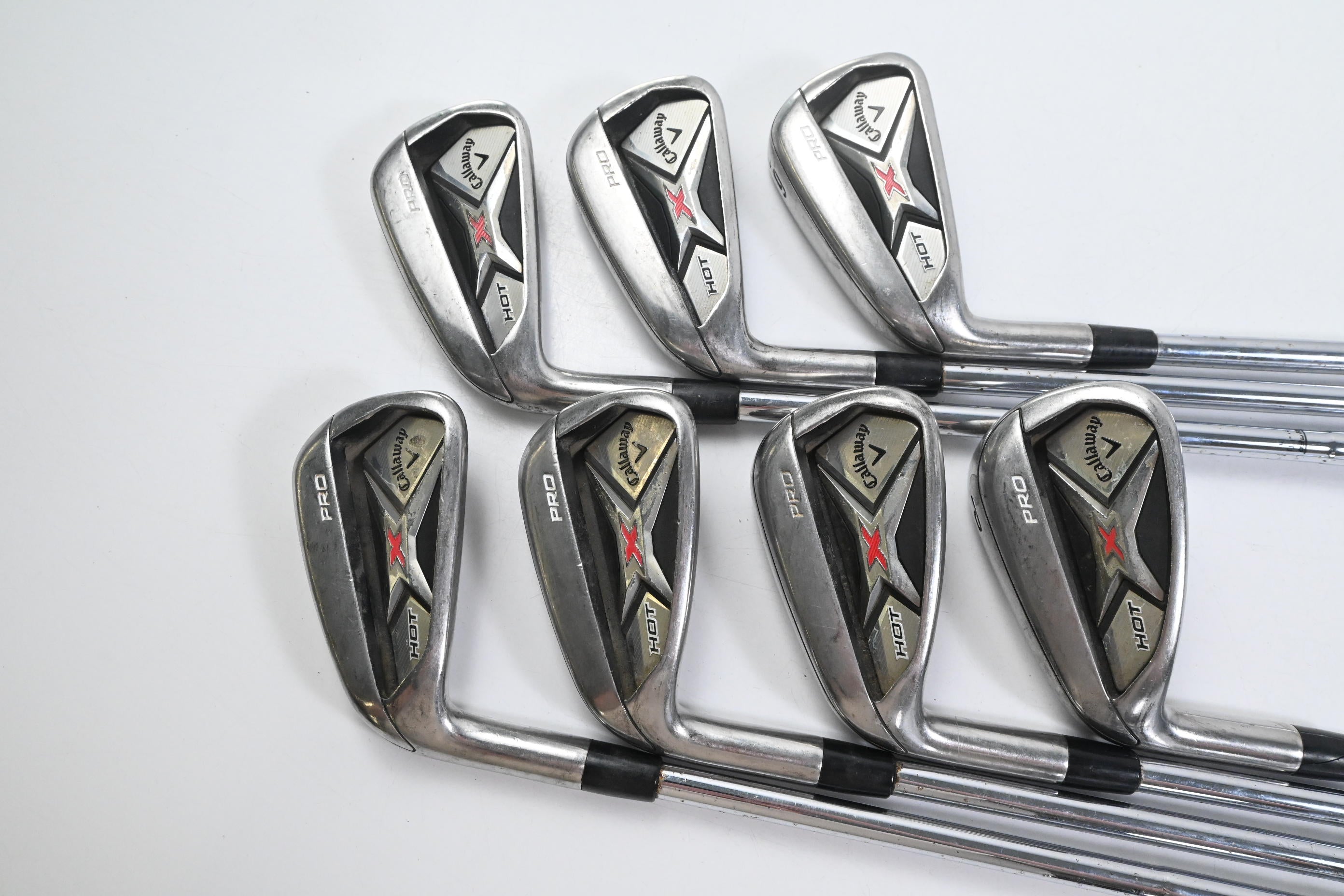 Left Hand Callaway X Hot Pro Irons / 4-PW / Stiff Flex Dynamic Gold S300 Shafts