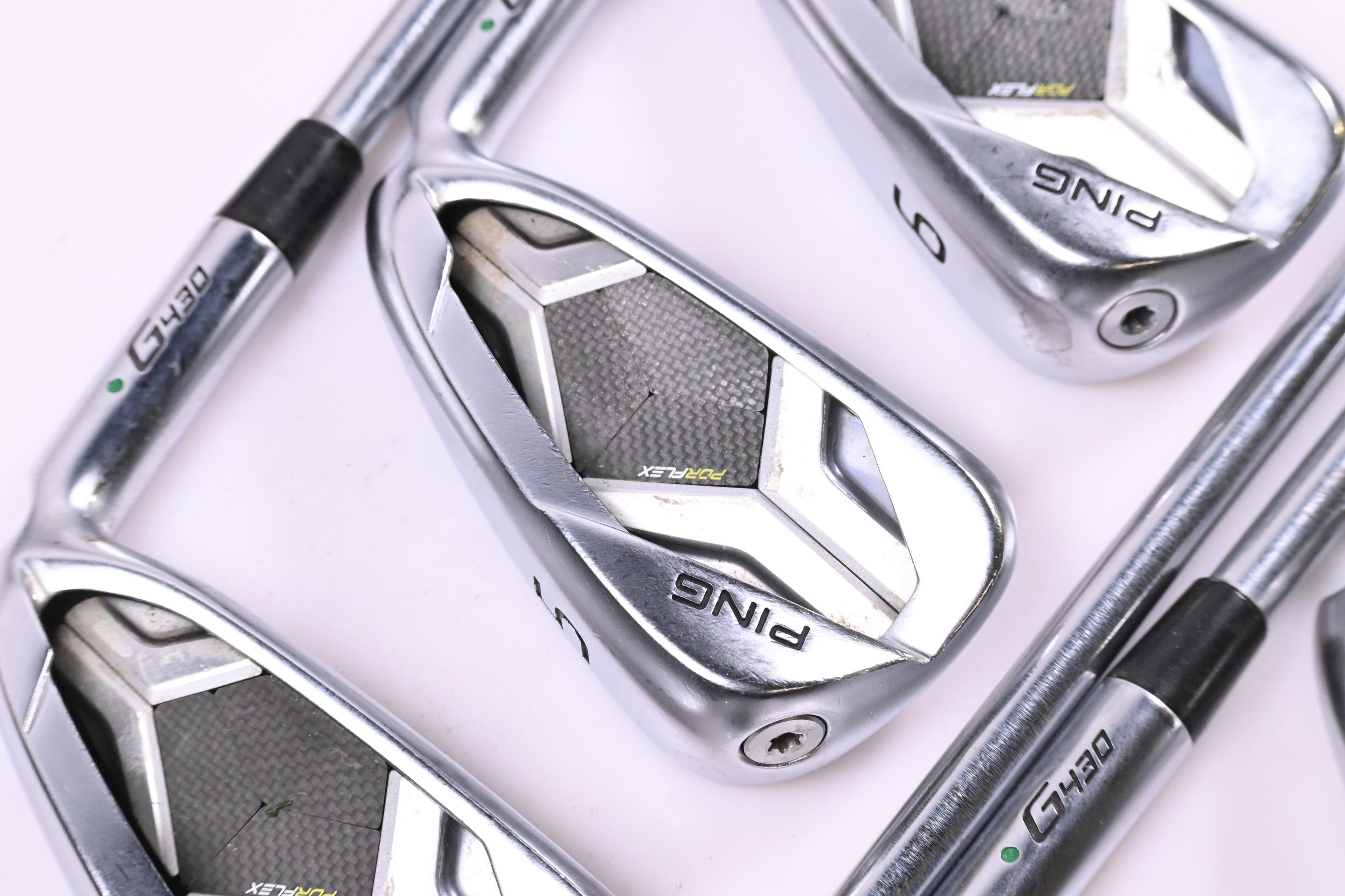 Ping G430 Irons / 4-PW / Green Dot / Regular Plus Flex Project X IO 105 Shafts