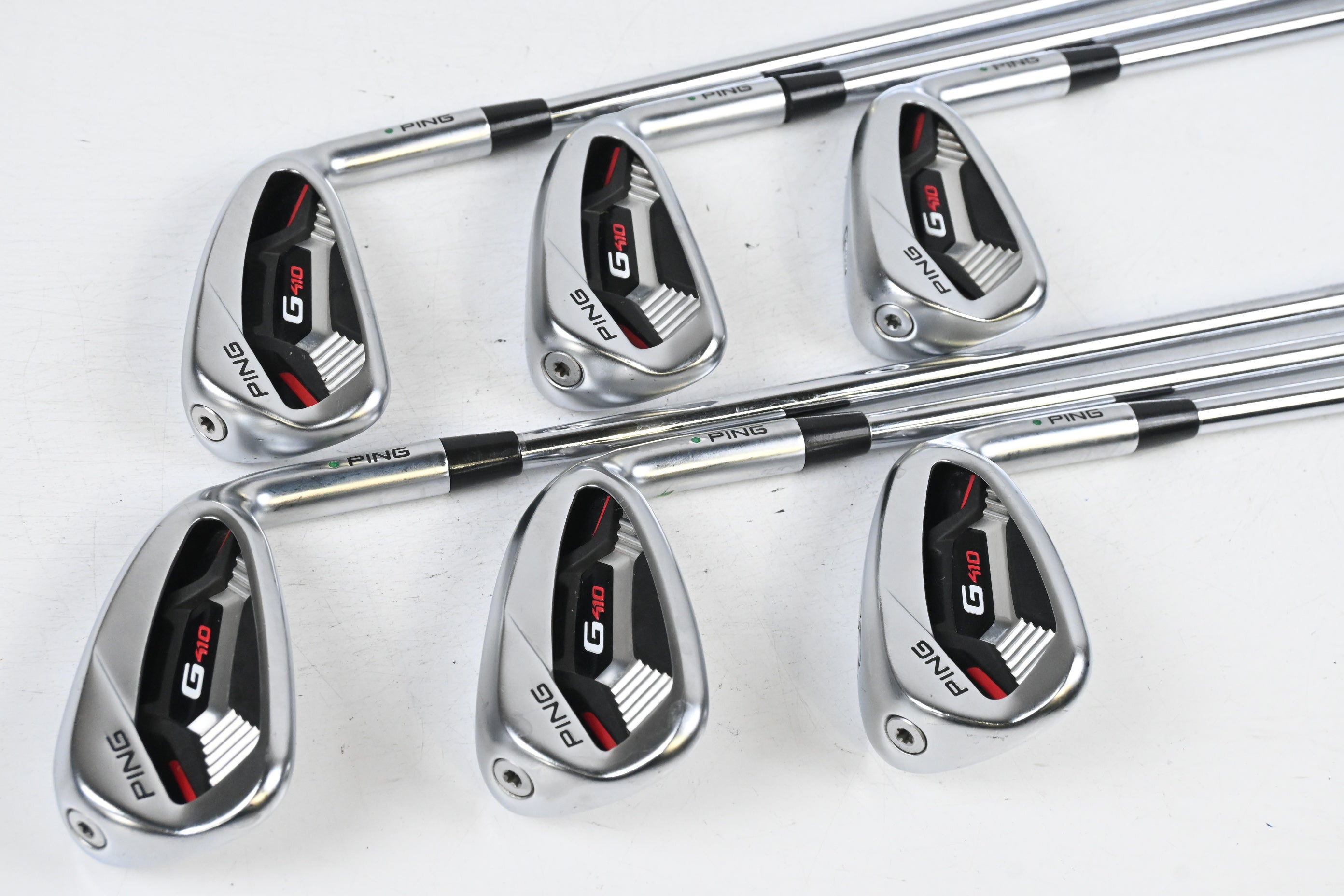 Ping G410 Irons / 5-PW / Green Dot / Regular Flex Ping AWT 2.0 Shafts