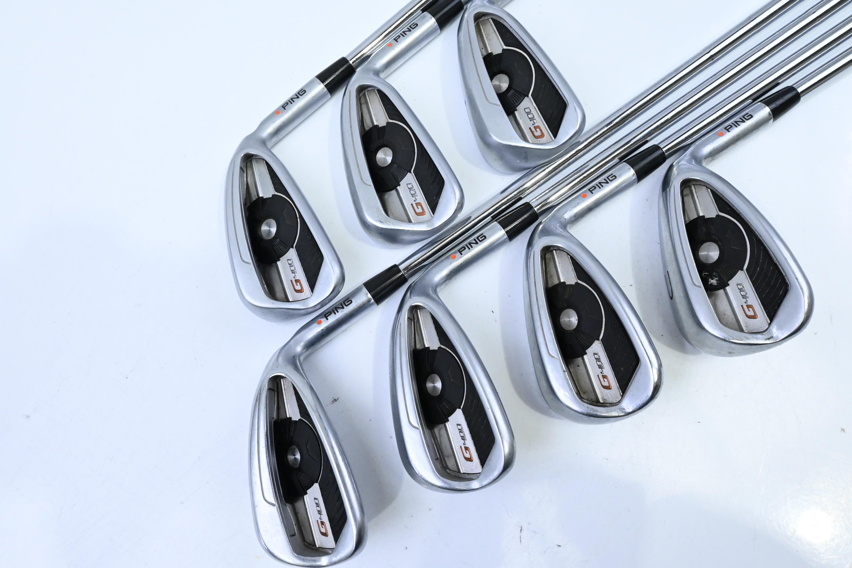 Ping G400 Irons / 5-PW+UW / Orange Dot / Stiff Flex Ping AWT 2.0 Shafts