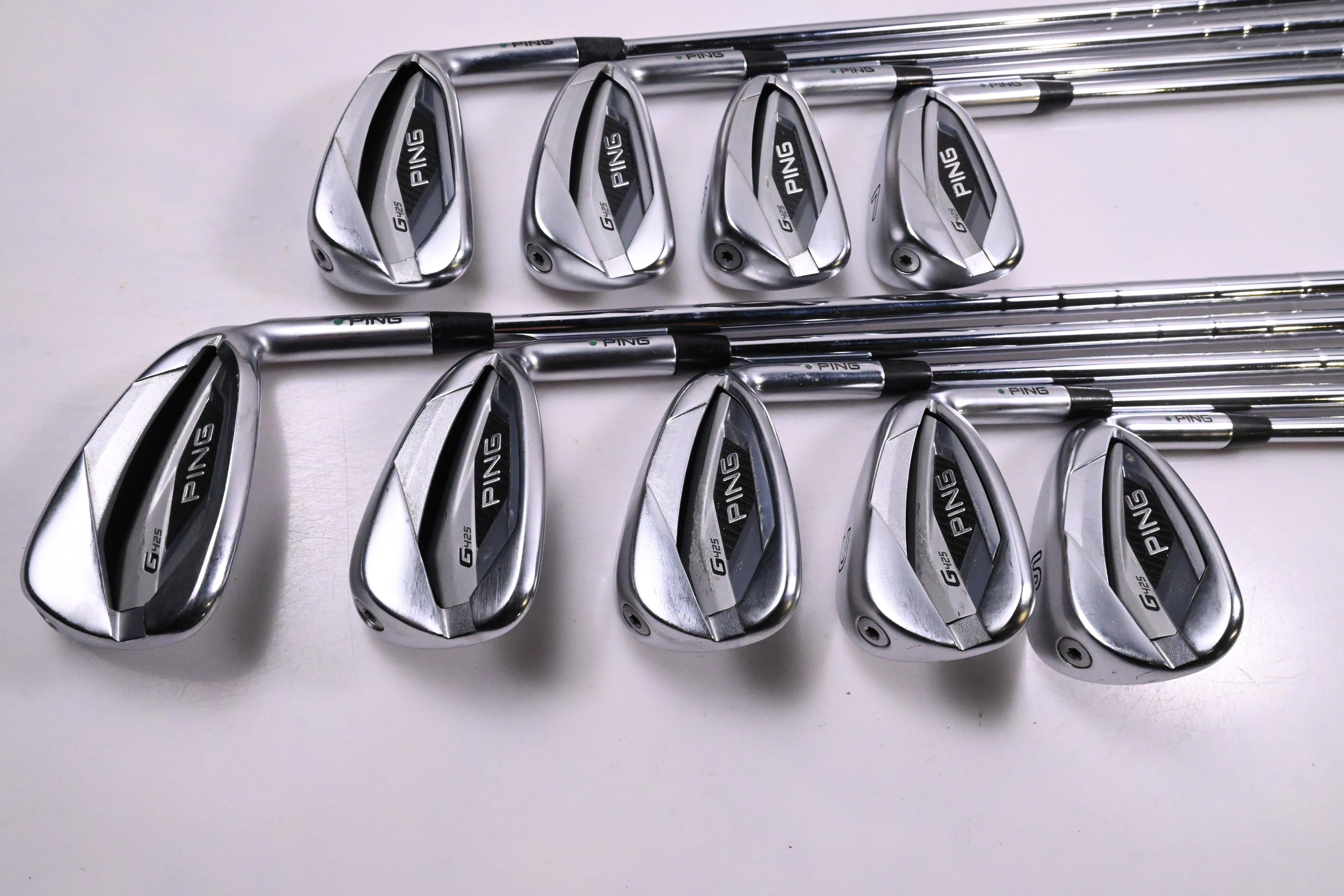 Ping G425 Irons / 4-PW+GW+SW / Green Dot / Stiff Flex Dynamic Gold S300 Shafts