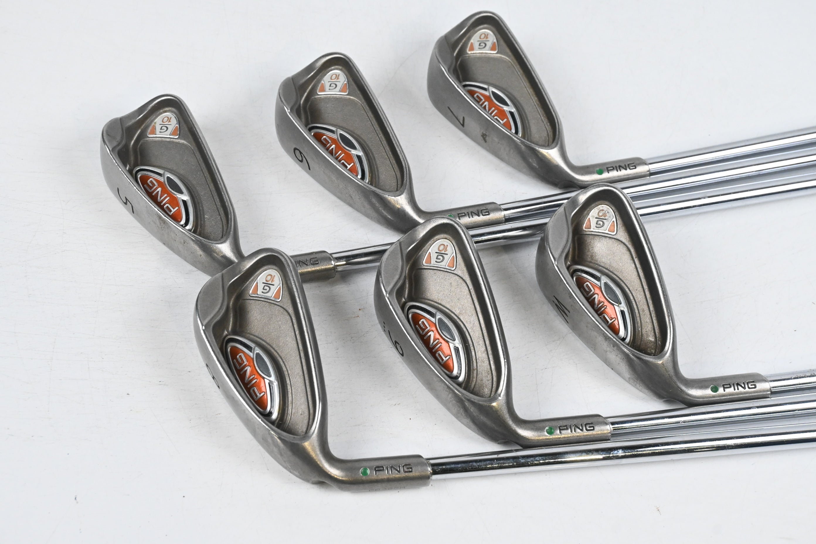 Left Hand Ping G10 Irons / 5-PW / Green Dot / Regular Flex Ping AWT Shafts