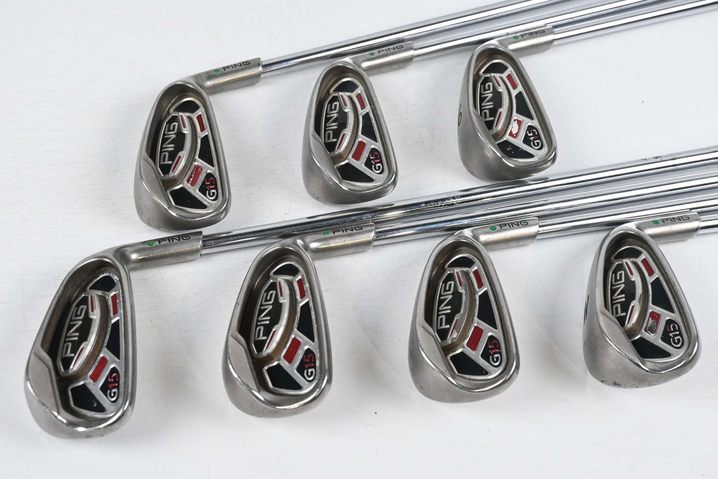 Ping G15 Irons / 4-PW / Green Dot / Regular Flex Ping AWT Shafts
