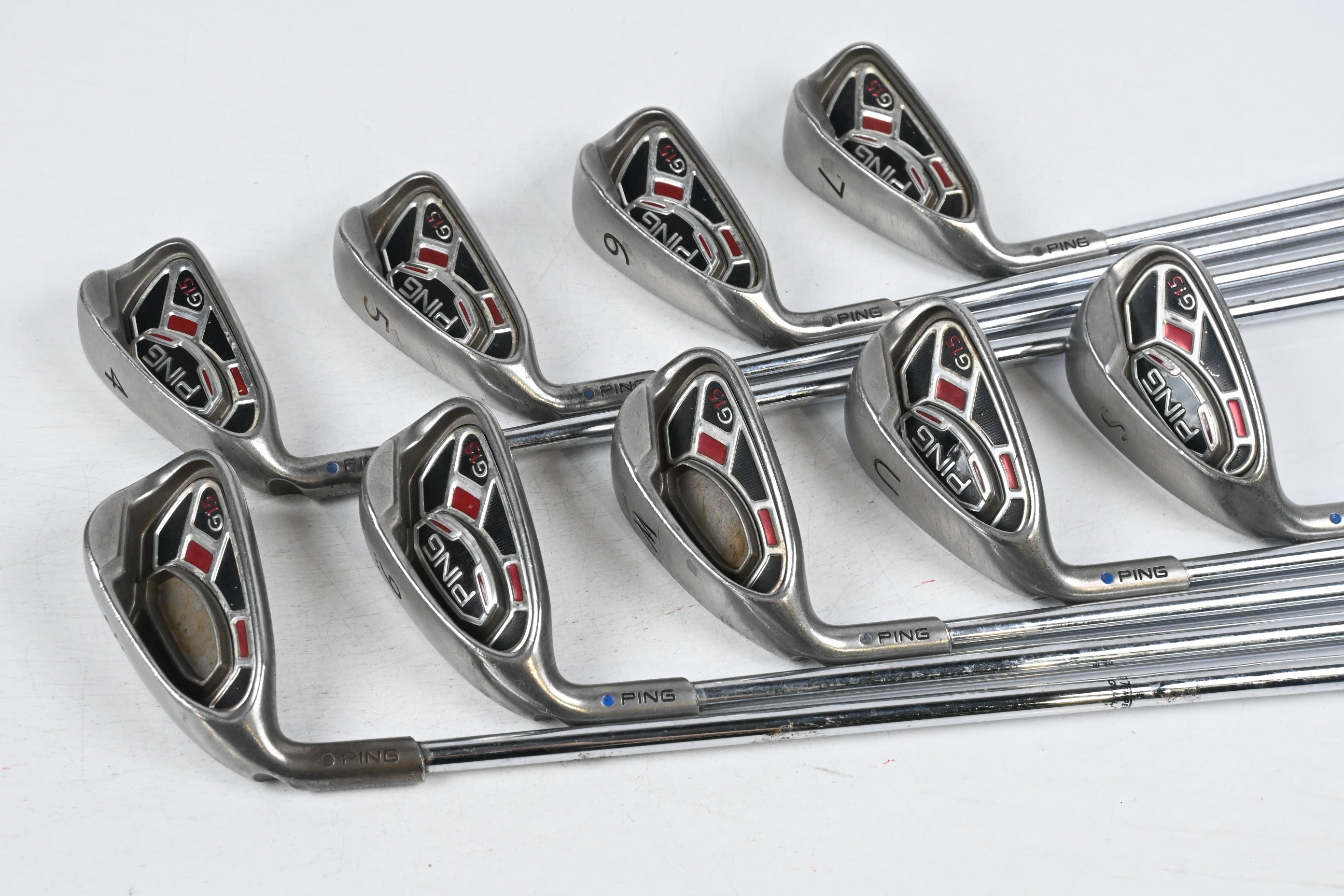 Left Hand Ping G15 Irons / 4-PW+GW+SW / Black Dot / Regular Flex Ping AWT Shafts