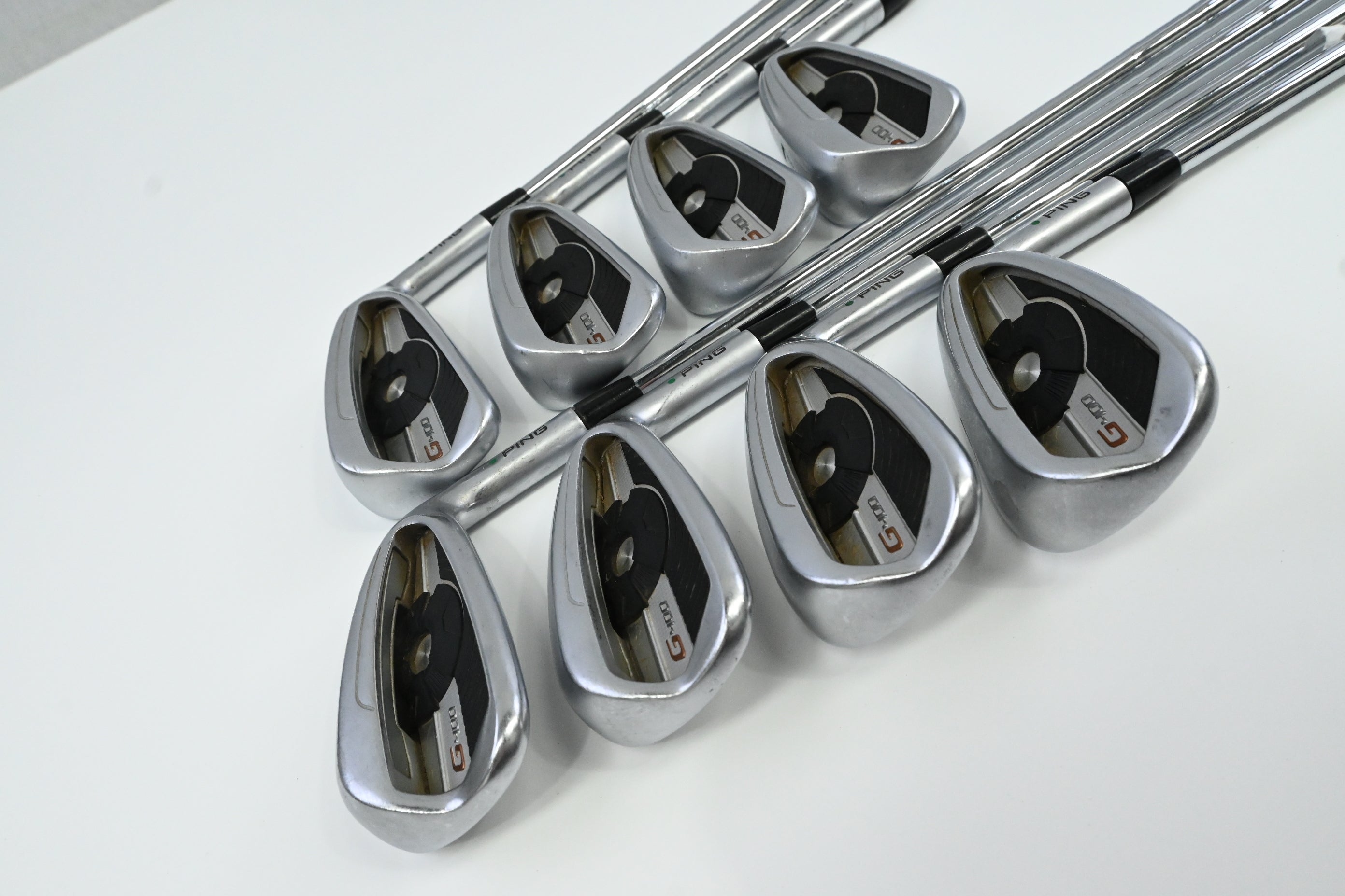 Ping G400 Irons / 4-PW+UW / Green Dot / Stiff Flex Ping AWT 2.0 Shafts
