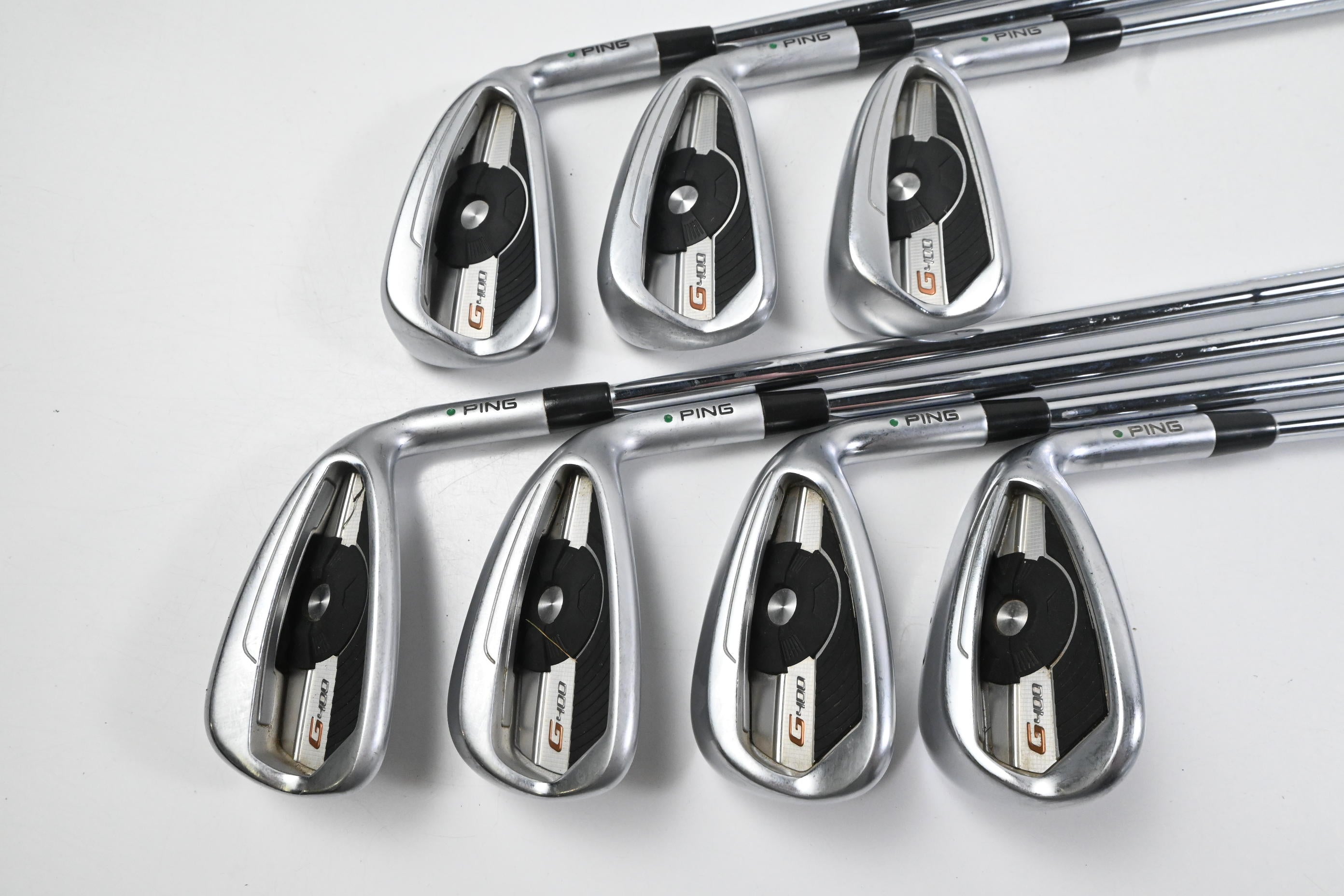 Ping G400 Irons / 5-PW+SW / Green Dot / Stiff Flex Ping AWT 2.0 Shafts