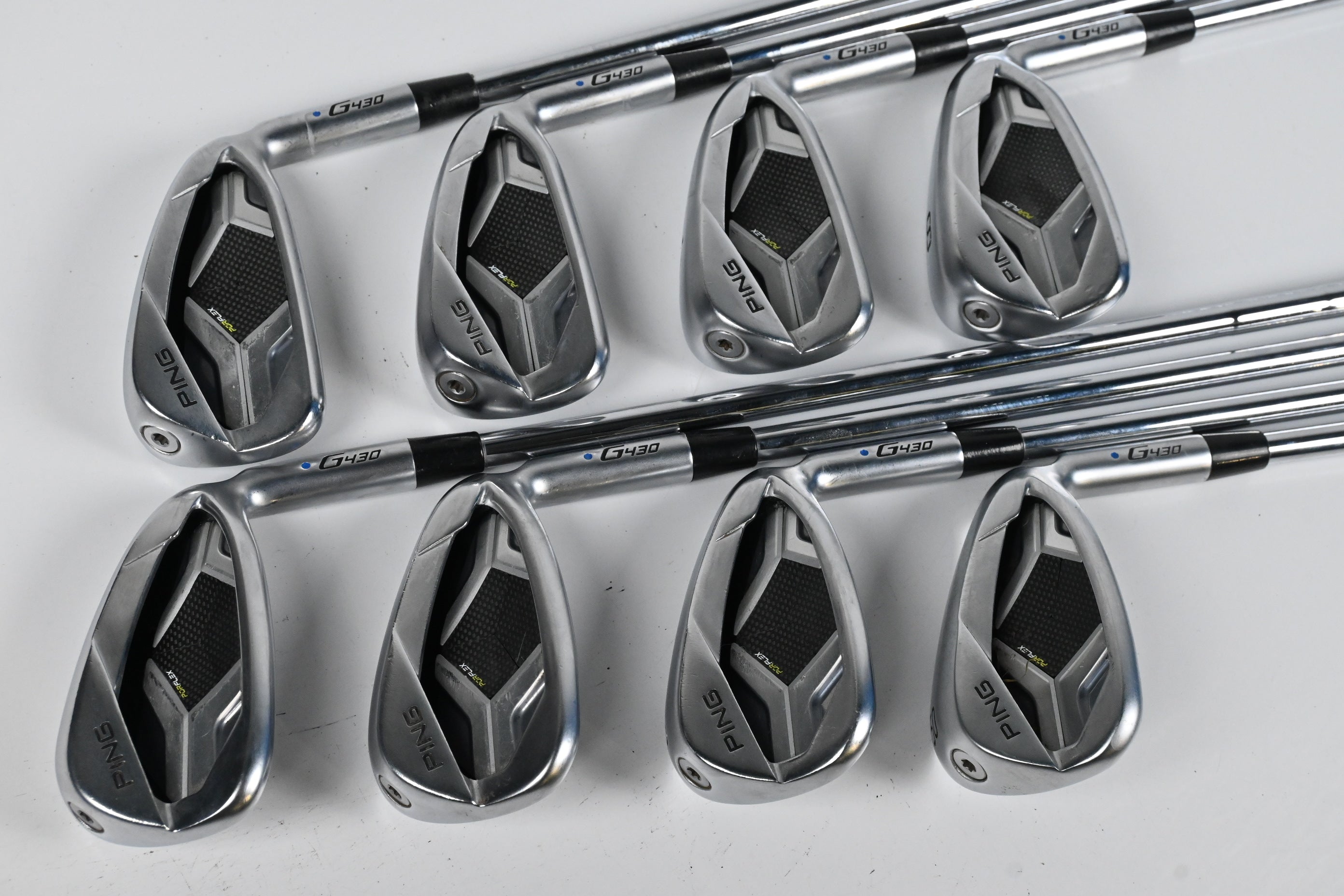 Ping G430 Irons / 5-PW+UW+GW / Blue Dot / Regular Flex Ping AWT 2.0 Shafts