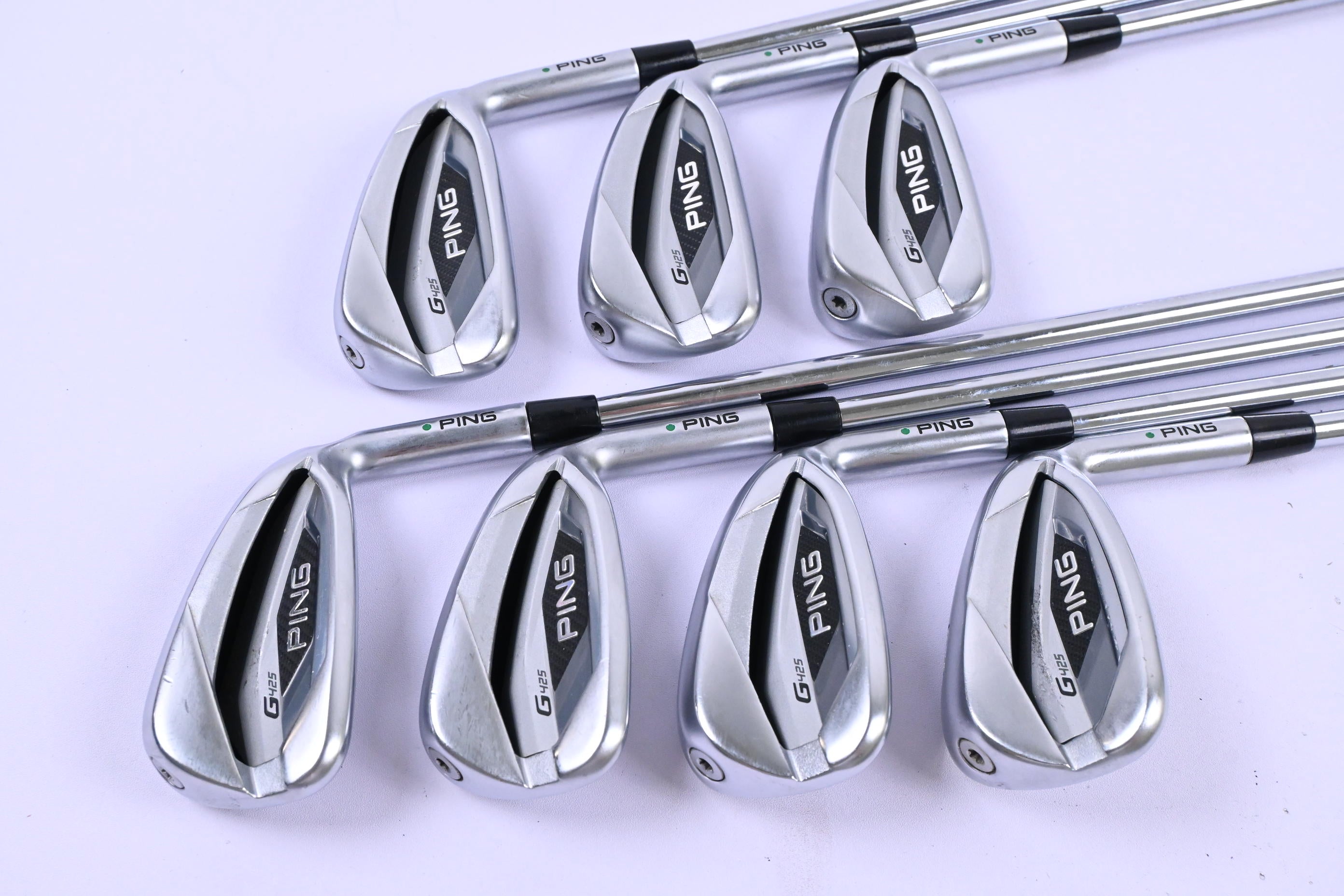 Ping G425 Irons / 4-PW / Green Dot / Stiff Flex Ping AWT 2.0 Shafts