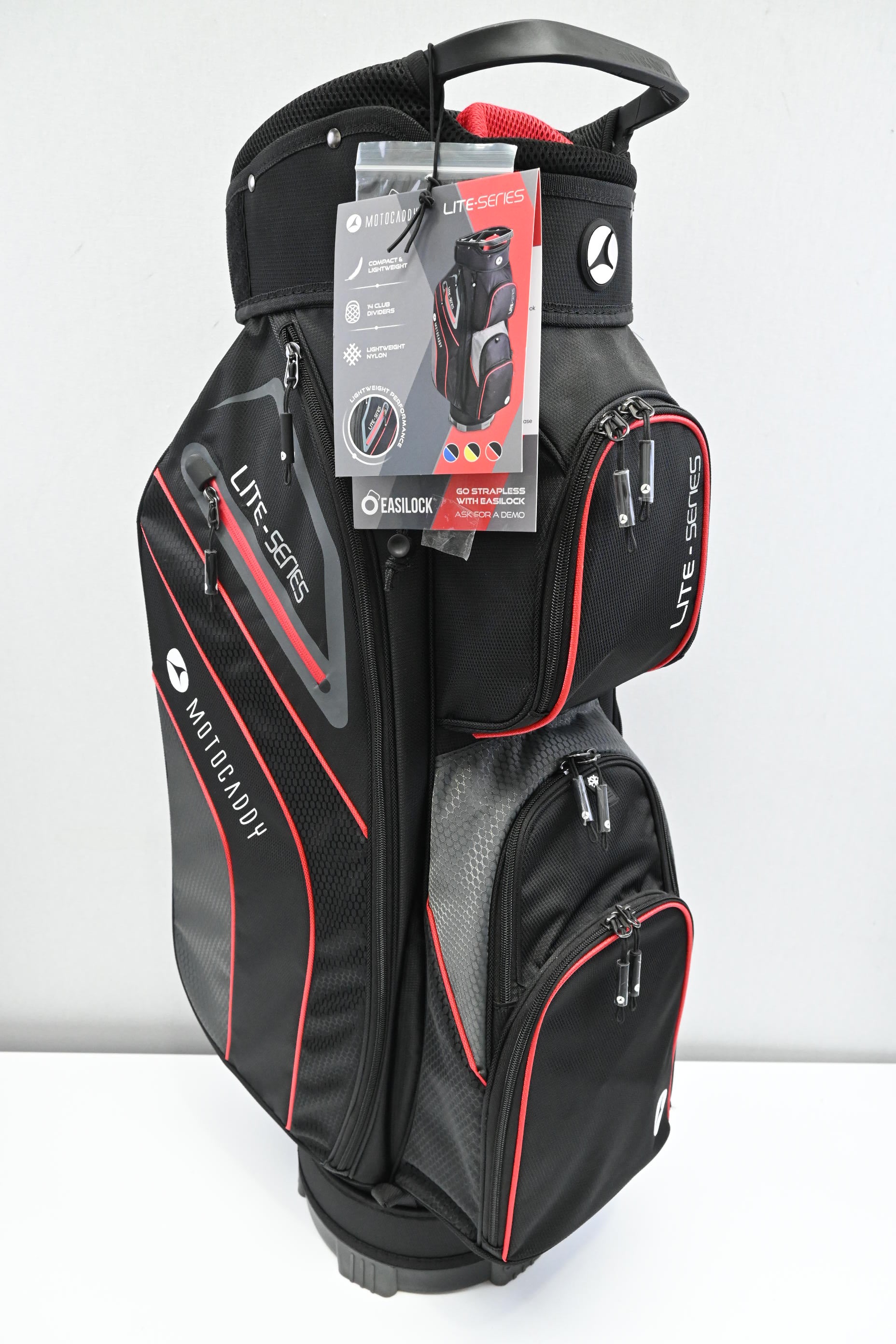 Motocaddy Lite Series Cart Bag / 14-Way Divider / Black, Red