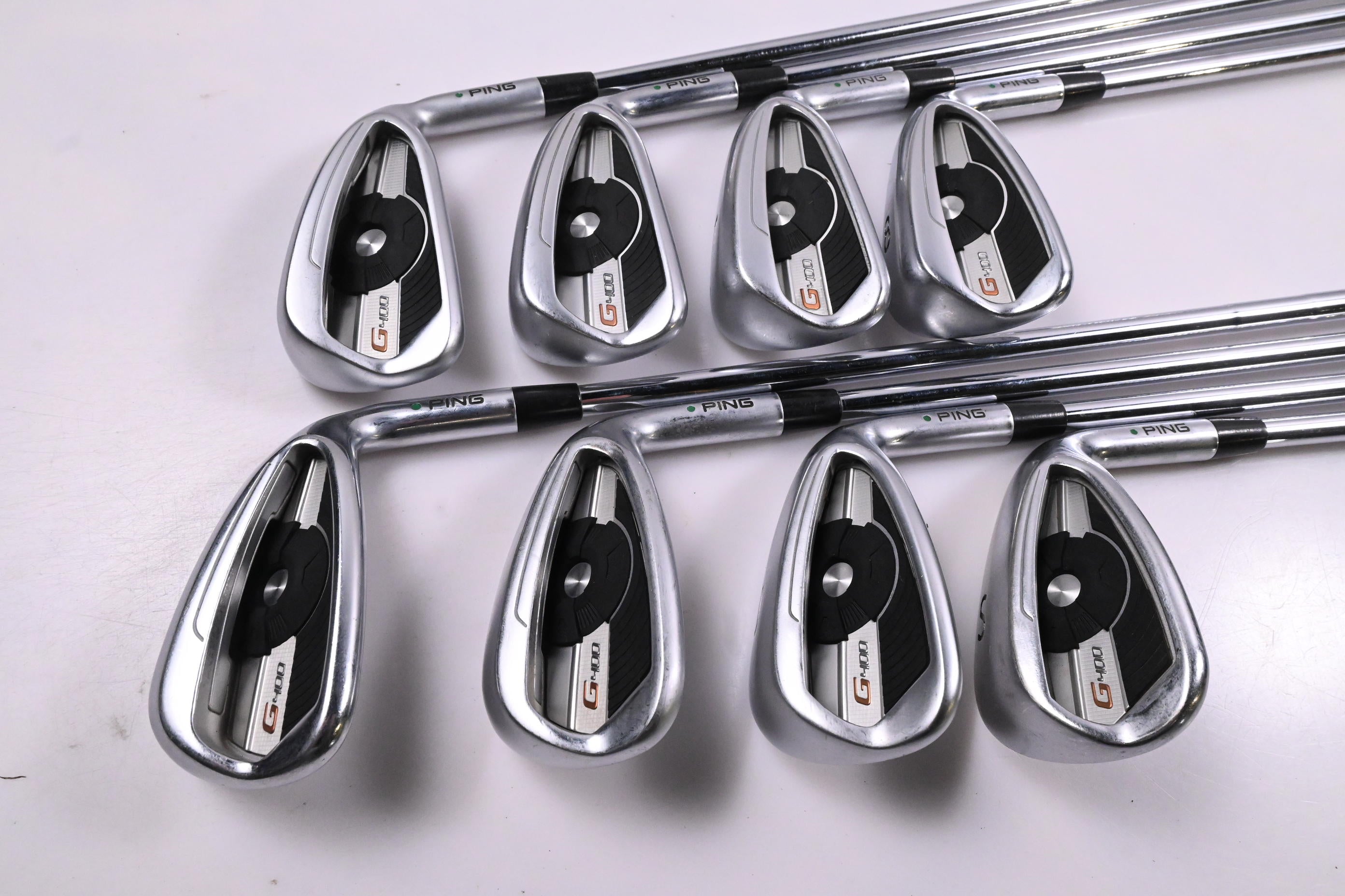 Ping G400 Irons / 5-PW+GW+SW / Green Dot / Regular Flex Ping AWT 2.0 Shafts
