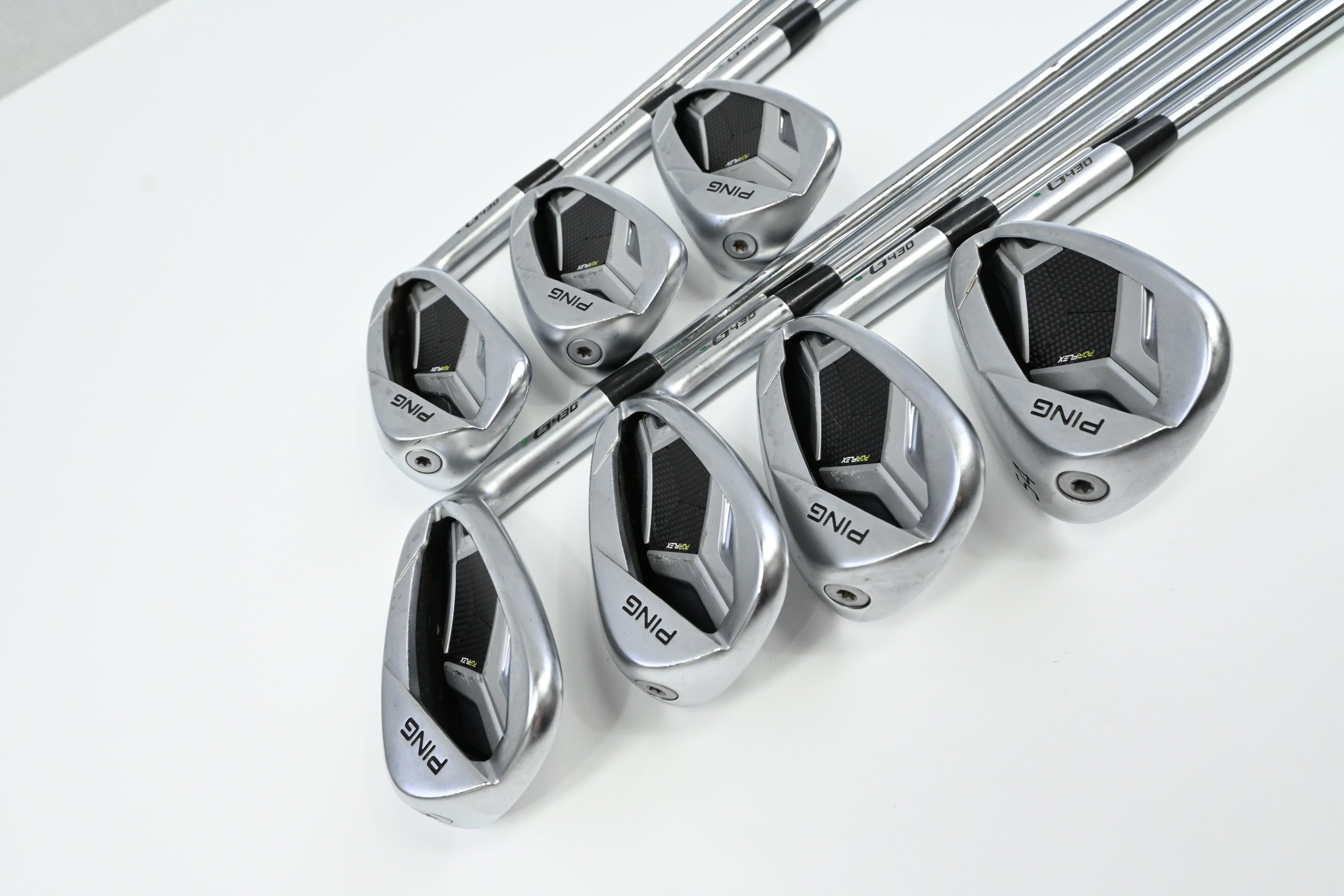 Ping G430 Irons / 7-PW+45°+50°+54° / Green Dot / Stiff Flex Dynamic Gold S300