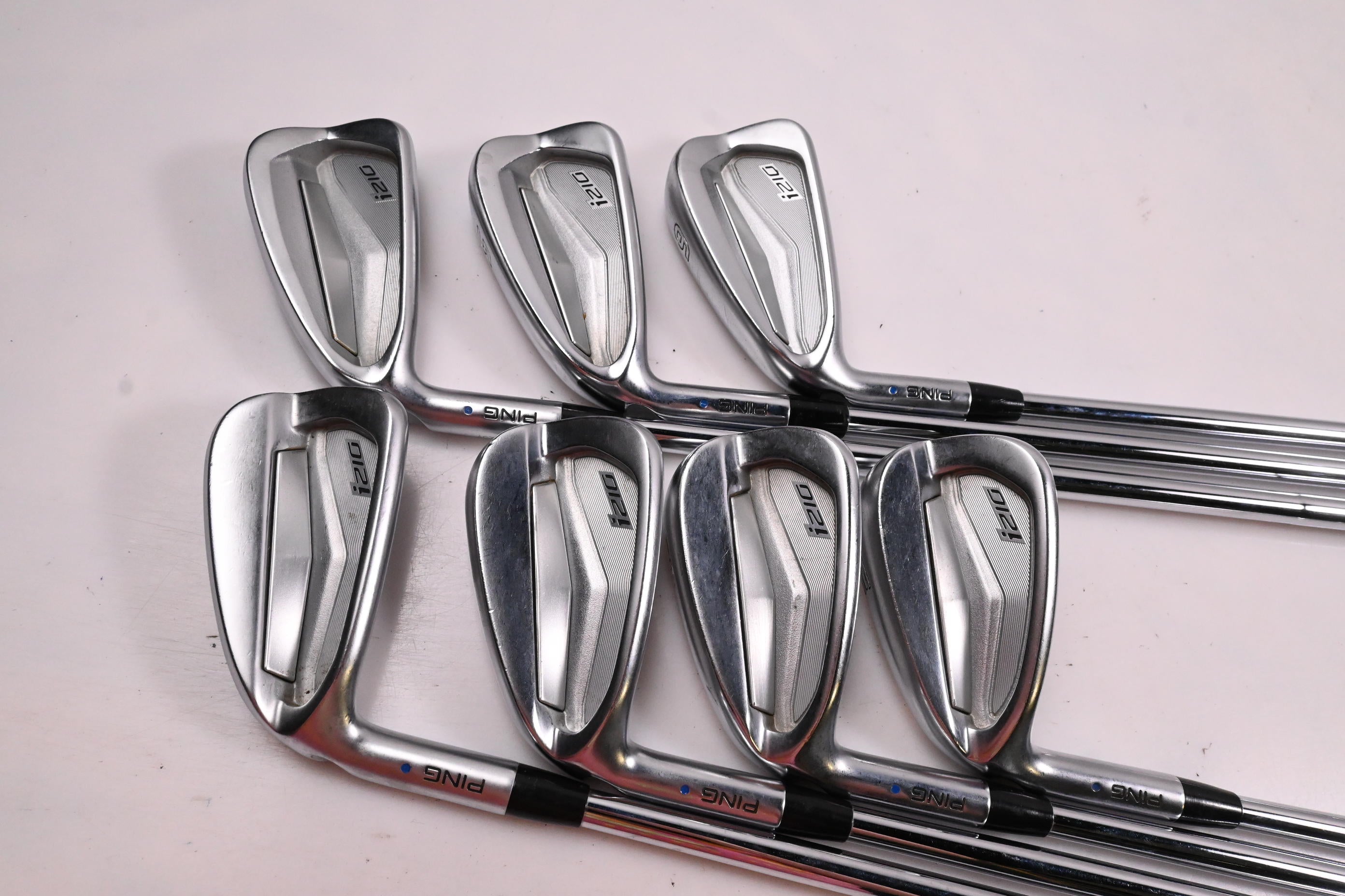 Left Hand Ping i210 Irons / 4-PW / Blue Dot / Stiff Flex Dynamic Gold 120 Shafts
