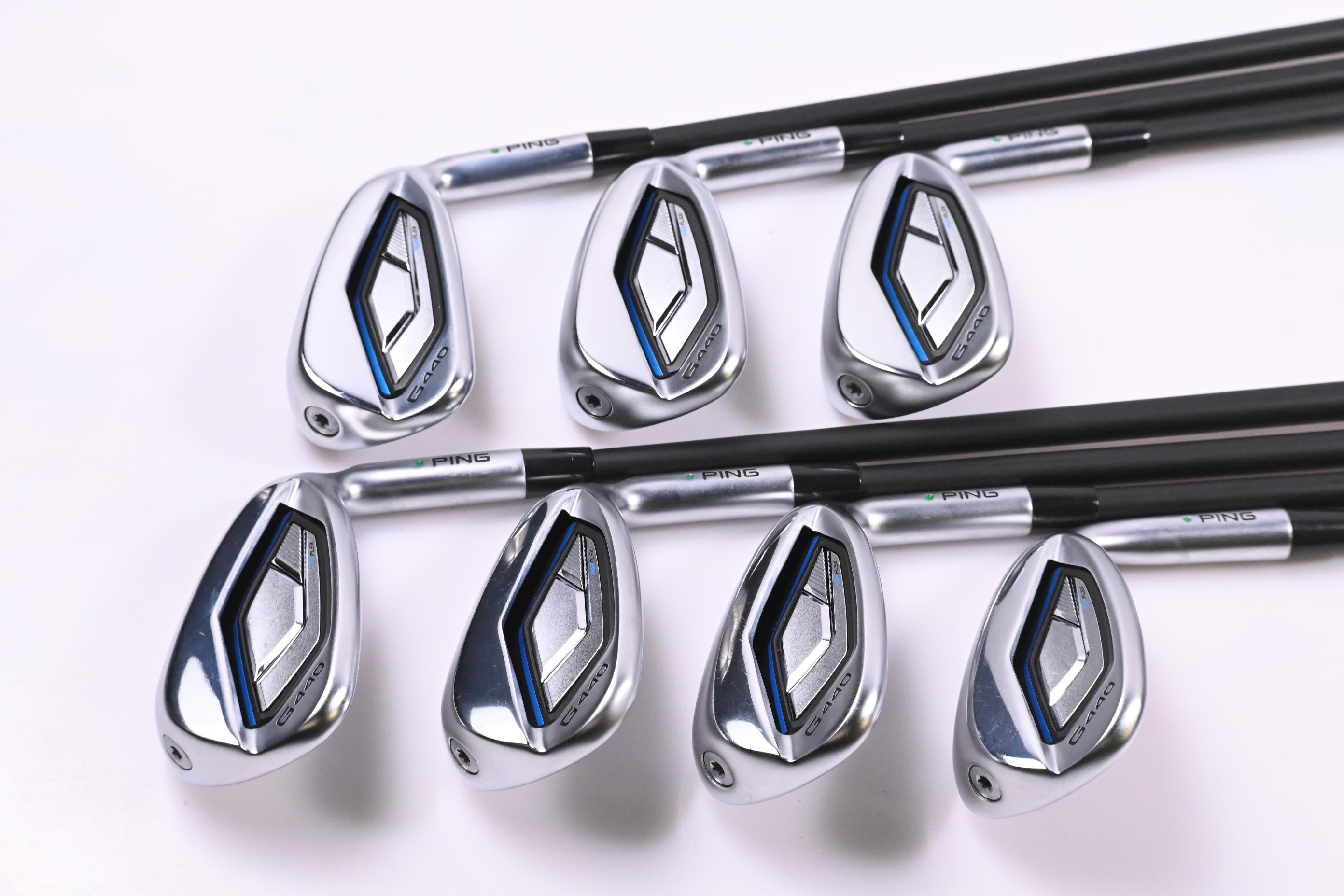Ping G440 Irons / 7-PW+GW+52°+56° / Green Dot / Senior Flex Ping Alta CB Blue