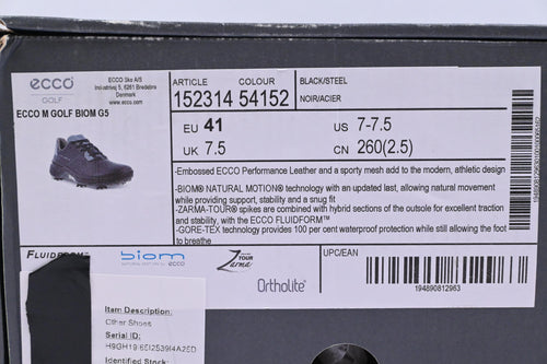 Ecco Biom G5 Golf Shoes / UK Size 7.5 / Black & Grey