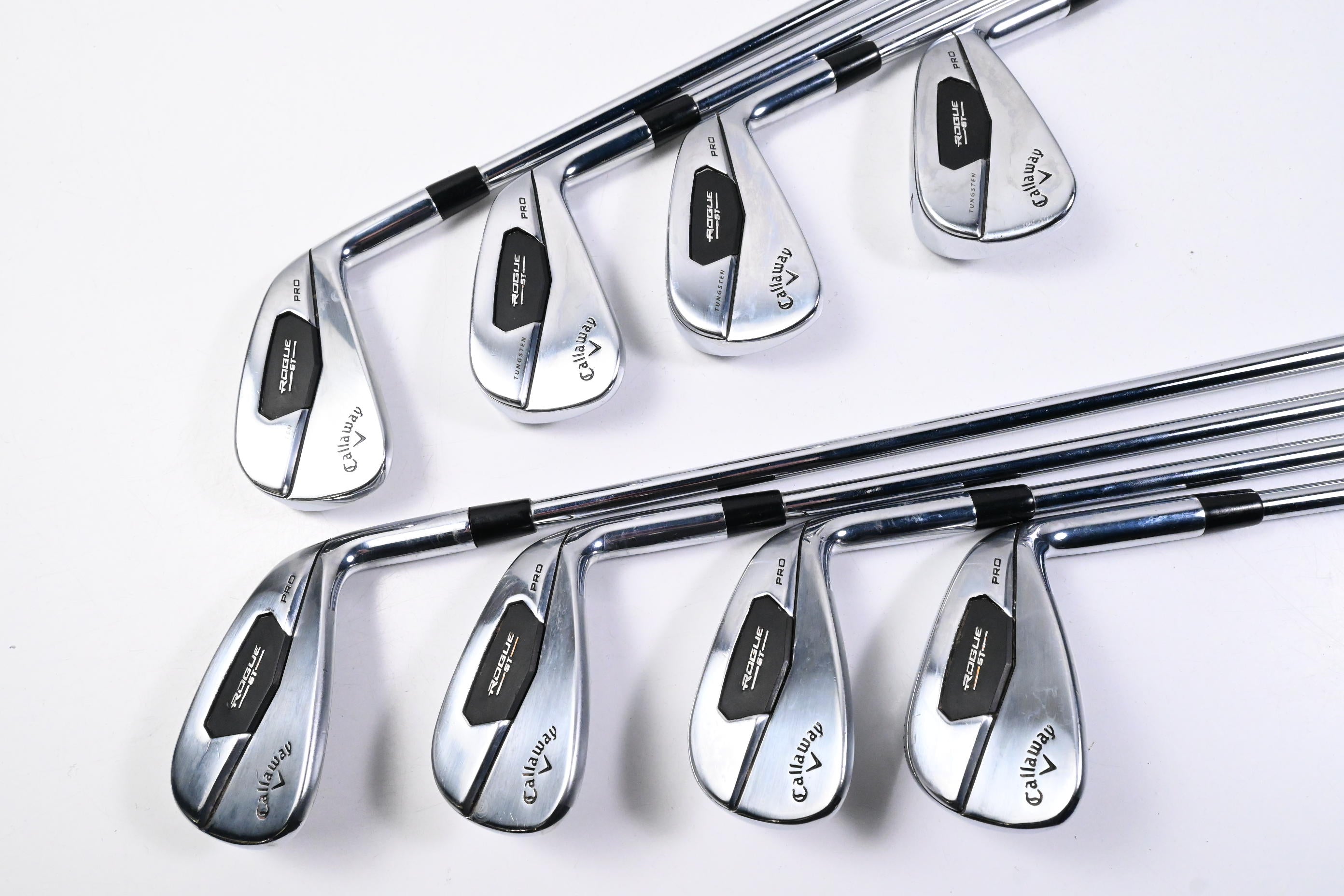 Callaway Rogue ST Pro Irons / 4-PW+GW / Stiff Flex Rifle Tour Flighted 105