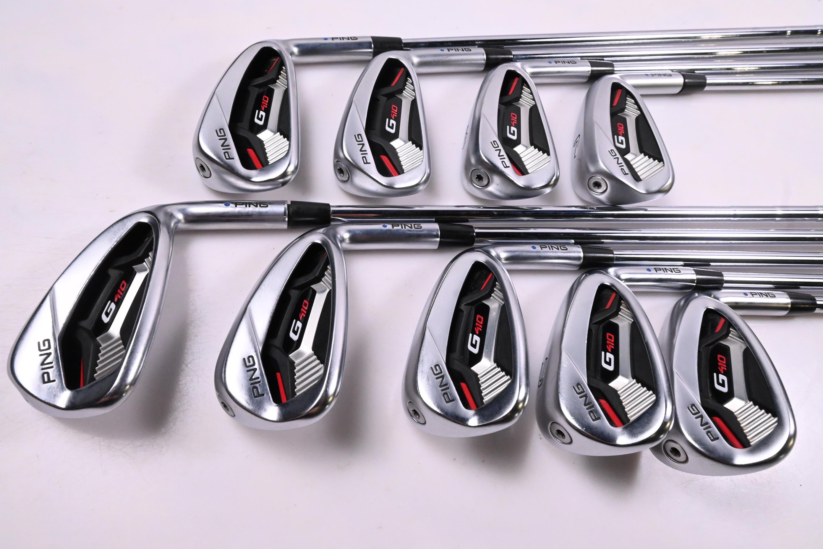 Ping G410 Irons / 4-PW+UW+SW / Blue Dot / Regular Flex Ping AWT 2.0 Shafts