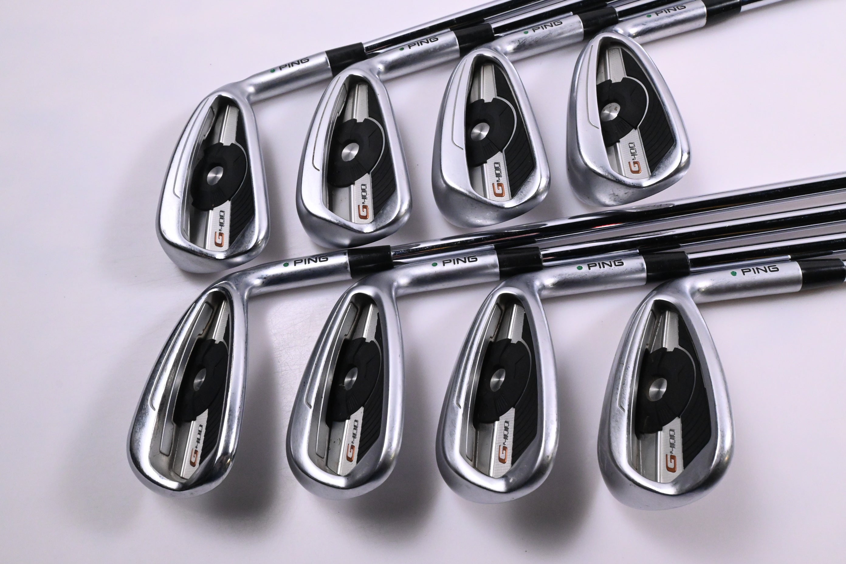 Ping G400 Irons / 5-PW+GW+SW / Green Dot / Regular Flex Ping AWT 2.0 Shafts