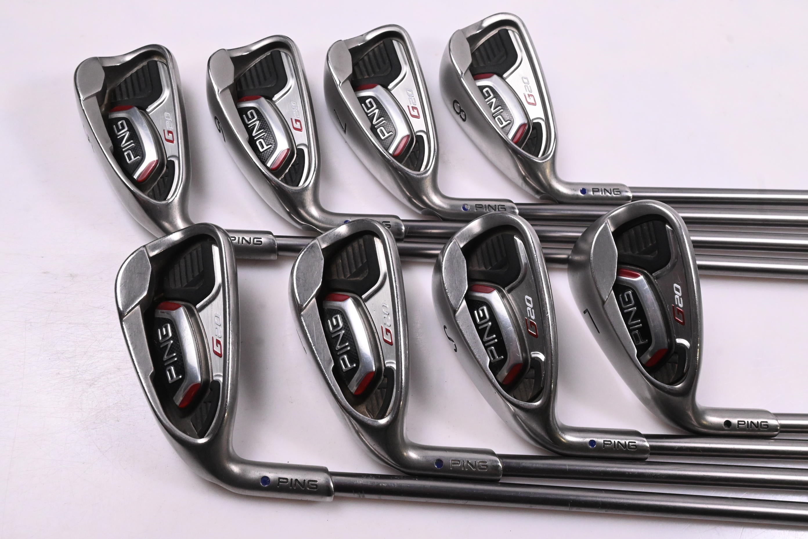Left Hand Ping G20 Irons / 5-PW+SW+LW / Blue Dot / Senior Flex Ping TFC 169