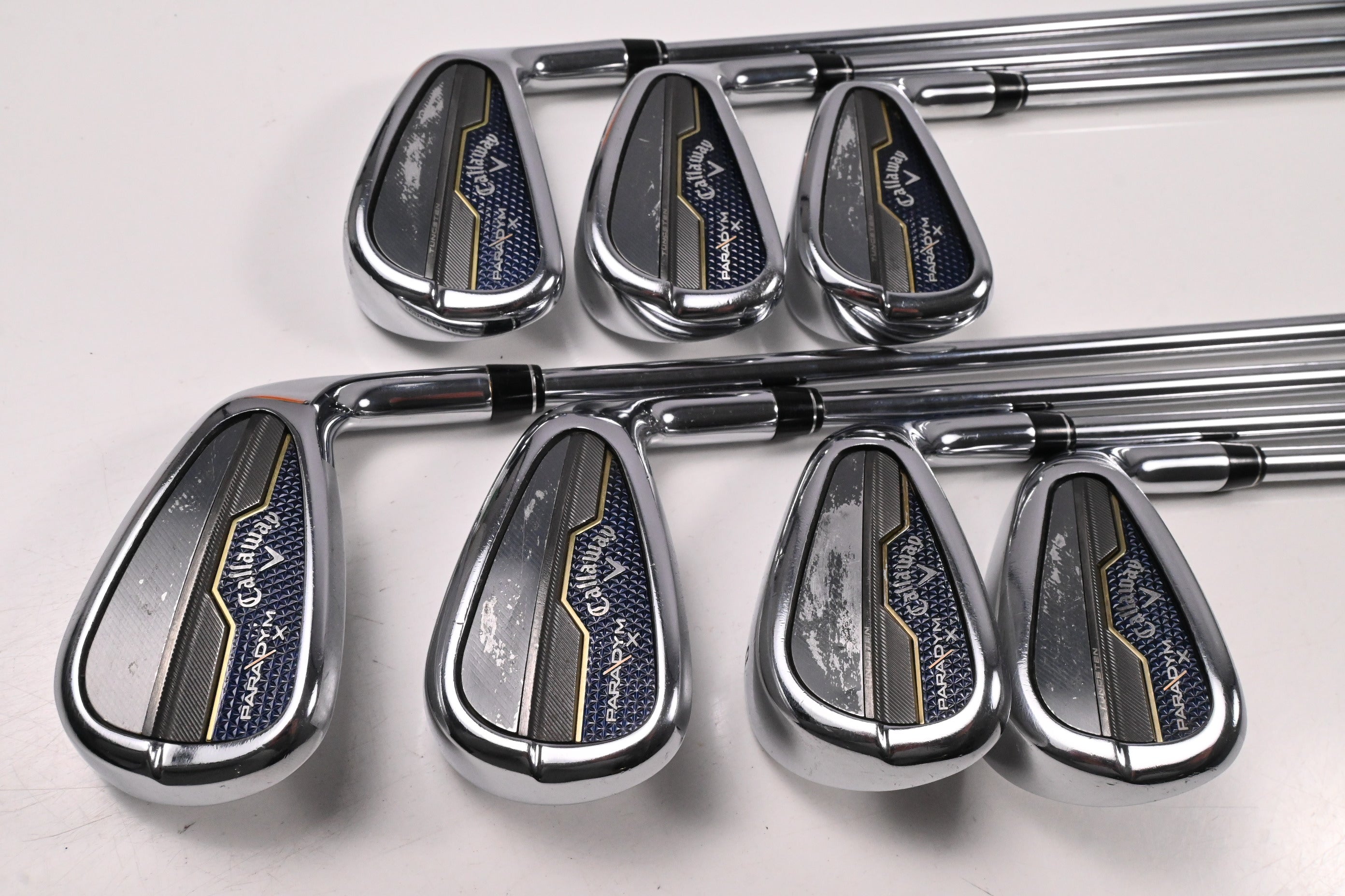 Callaway Paradym X Irons / 5-PW+AW / Stiff Flex Rifle Tour Flighted 105 Shafts