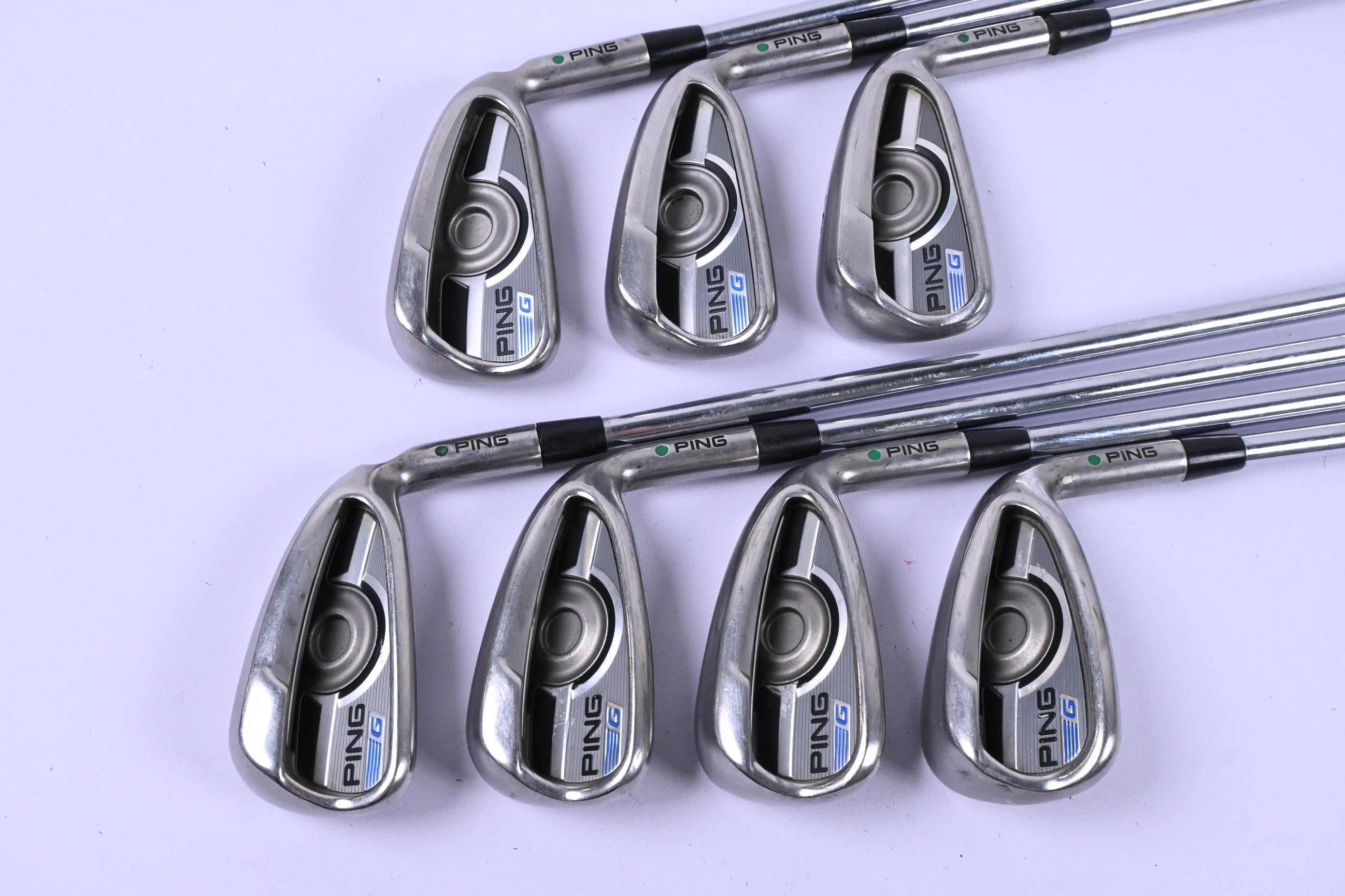 Ping G Series Irons / 4-PW / Green Dot / Regular Flex Ping AWT 2.0 Shafts