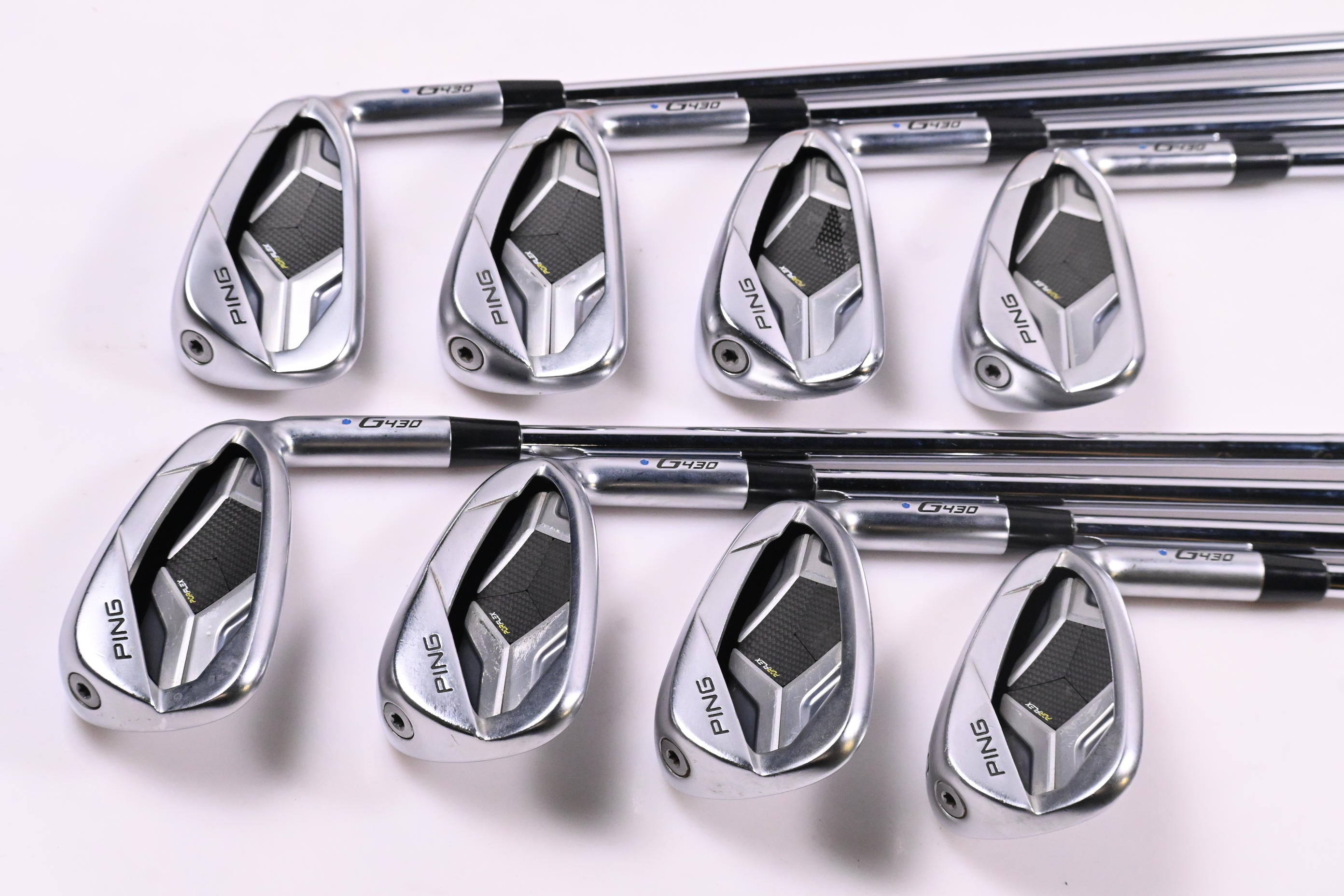 Ping G430 Irons / 4-PW+45° / Blue Dot / Stiff Flex Ping AWT 2.0 Shafts