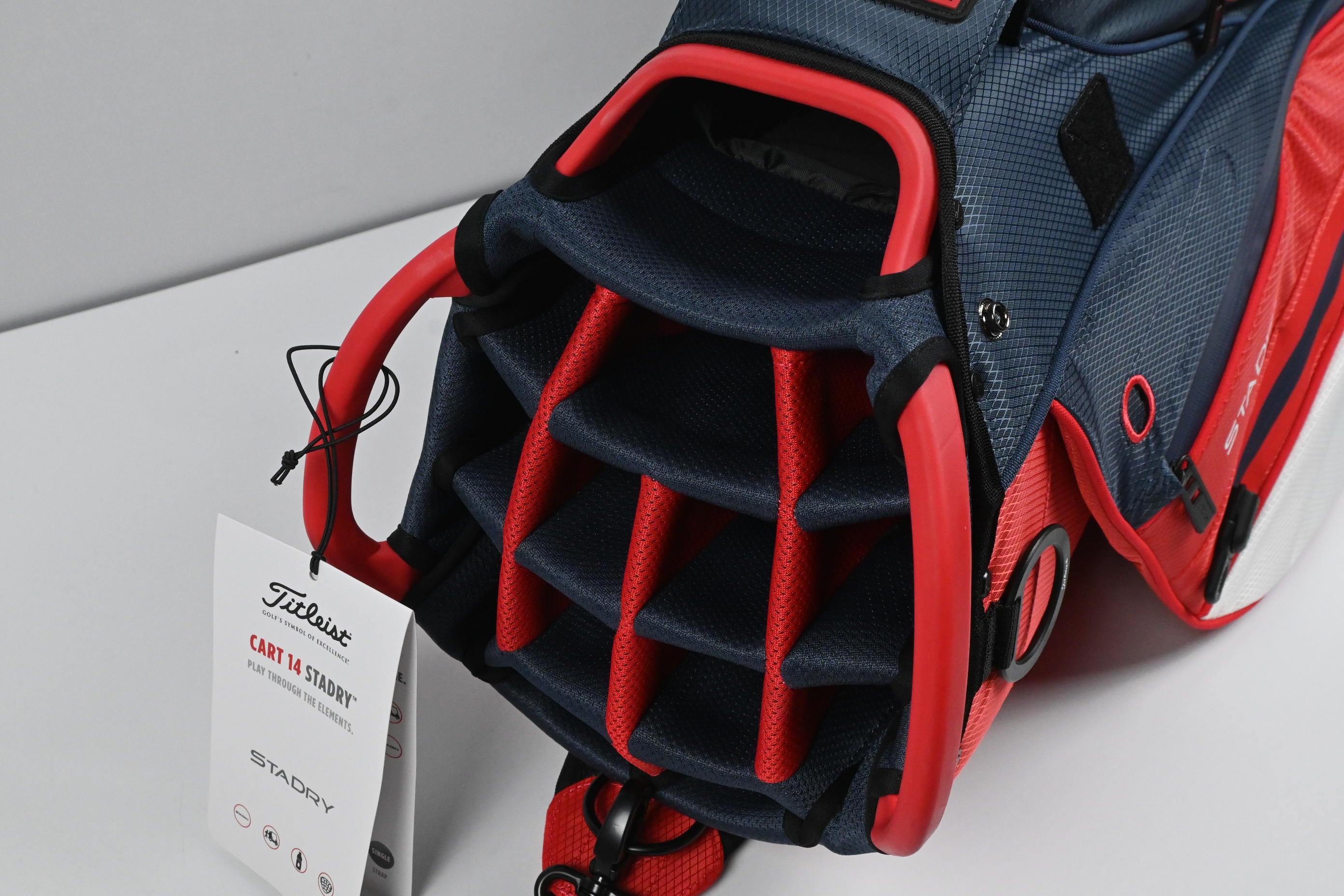 Titleist StaDry Cart Bag / 14-Way Divider / Navy, Red & White