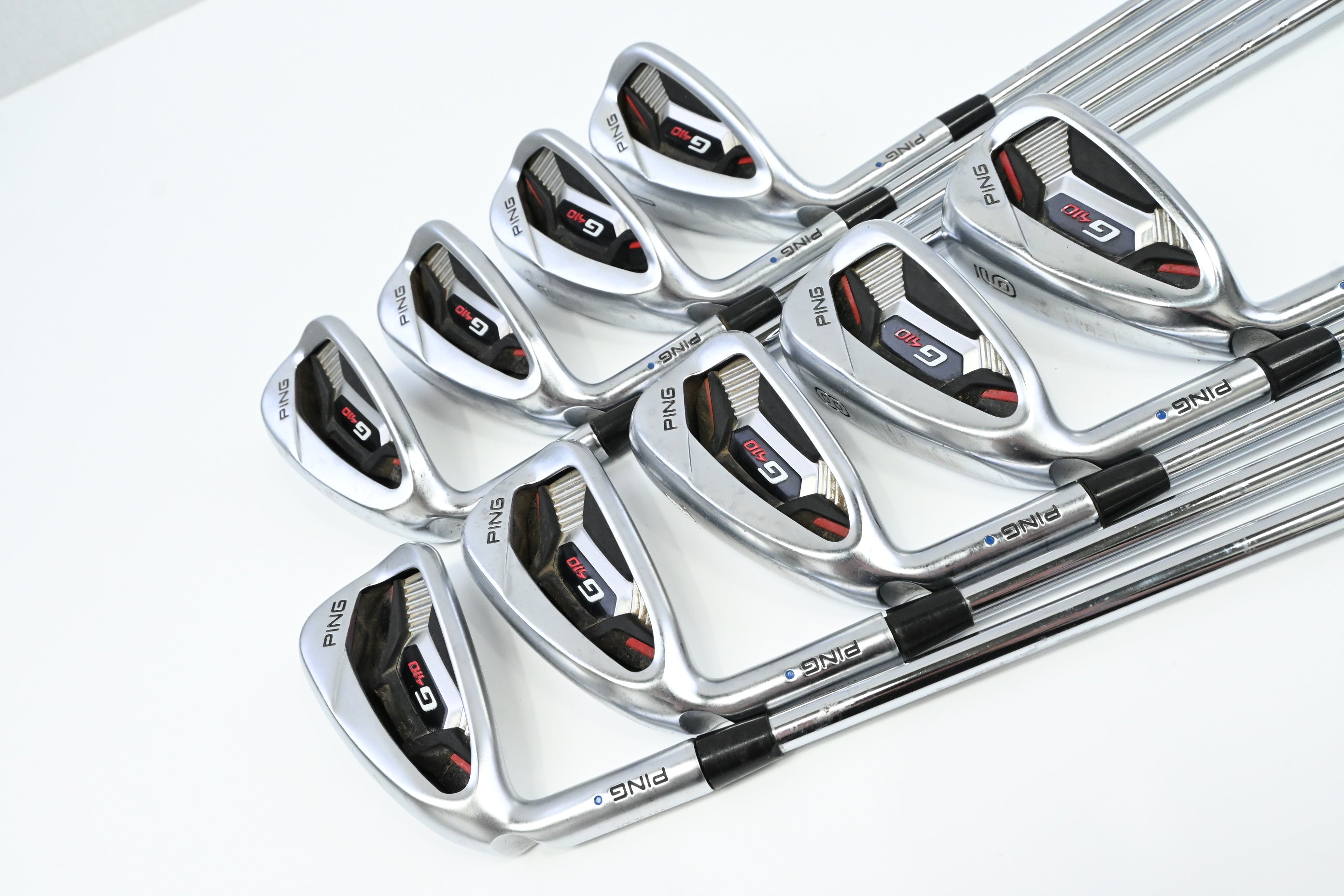 Left Hand Ping G410 Irons / 5-PW+UW+SW+LW / Blue Dot / Regular Flex XP 95 R300