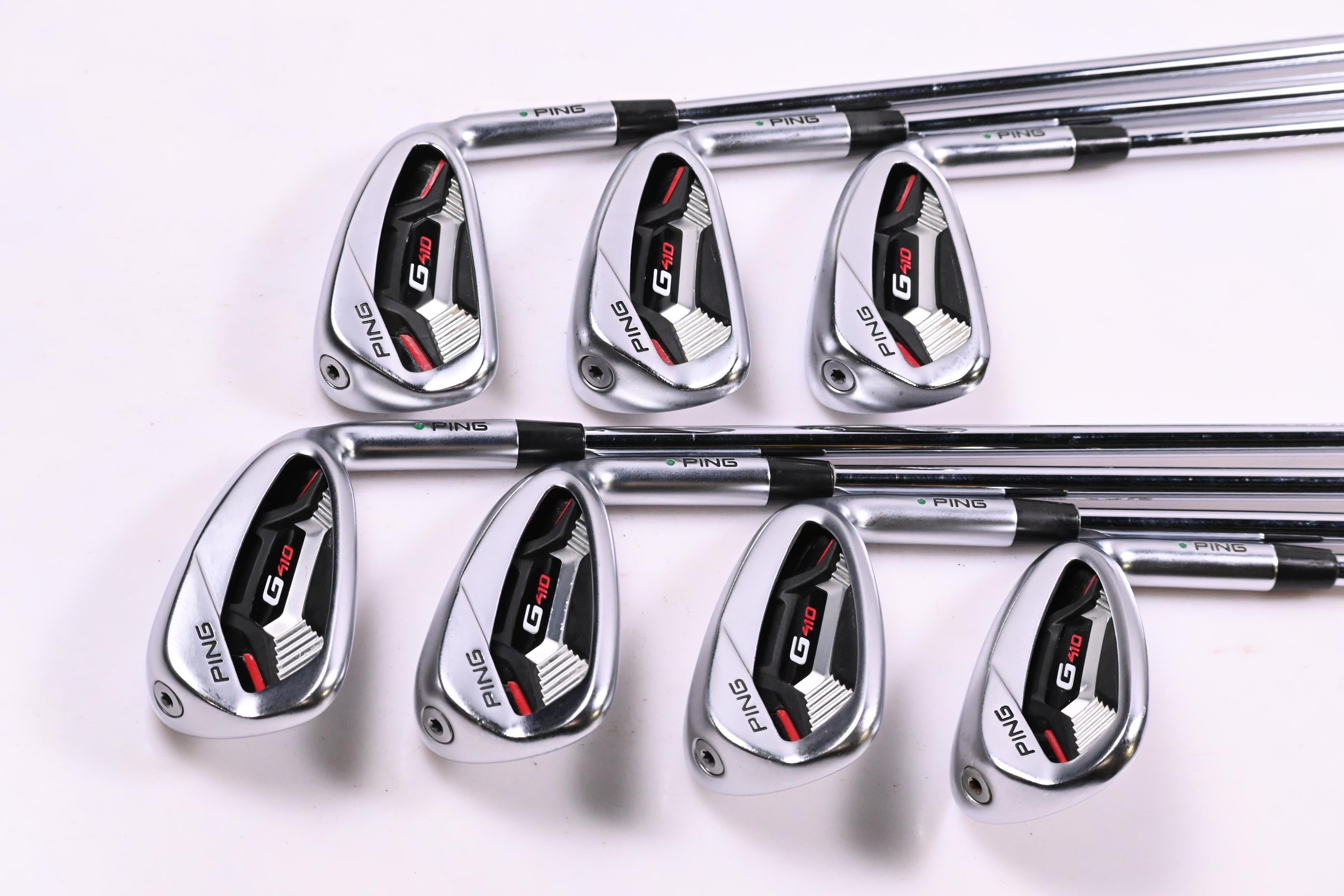 Ping G410 Irons / 5-PW+SW / Green Dot / Regular Flex Ping AWT 2.0 Shafts