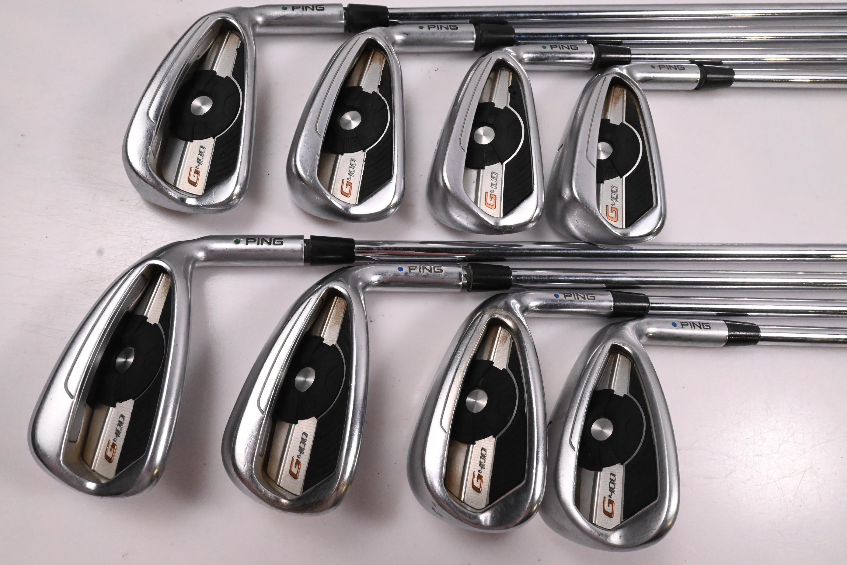 Ping G400 Irons / 4-PW+SW / Green Dot / Regular Flex Ping AWT 2.0 Shafts